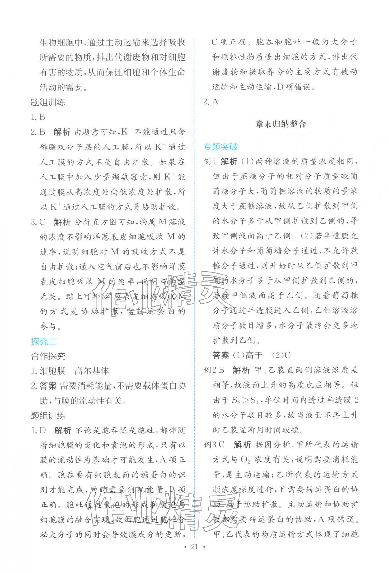 2025年能力培养与测试高中生物必修1人教版 参考答案第20页