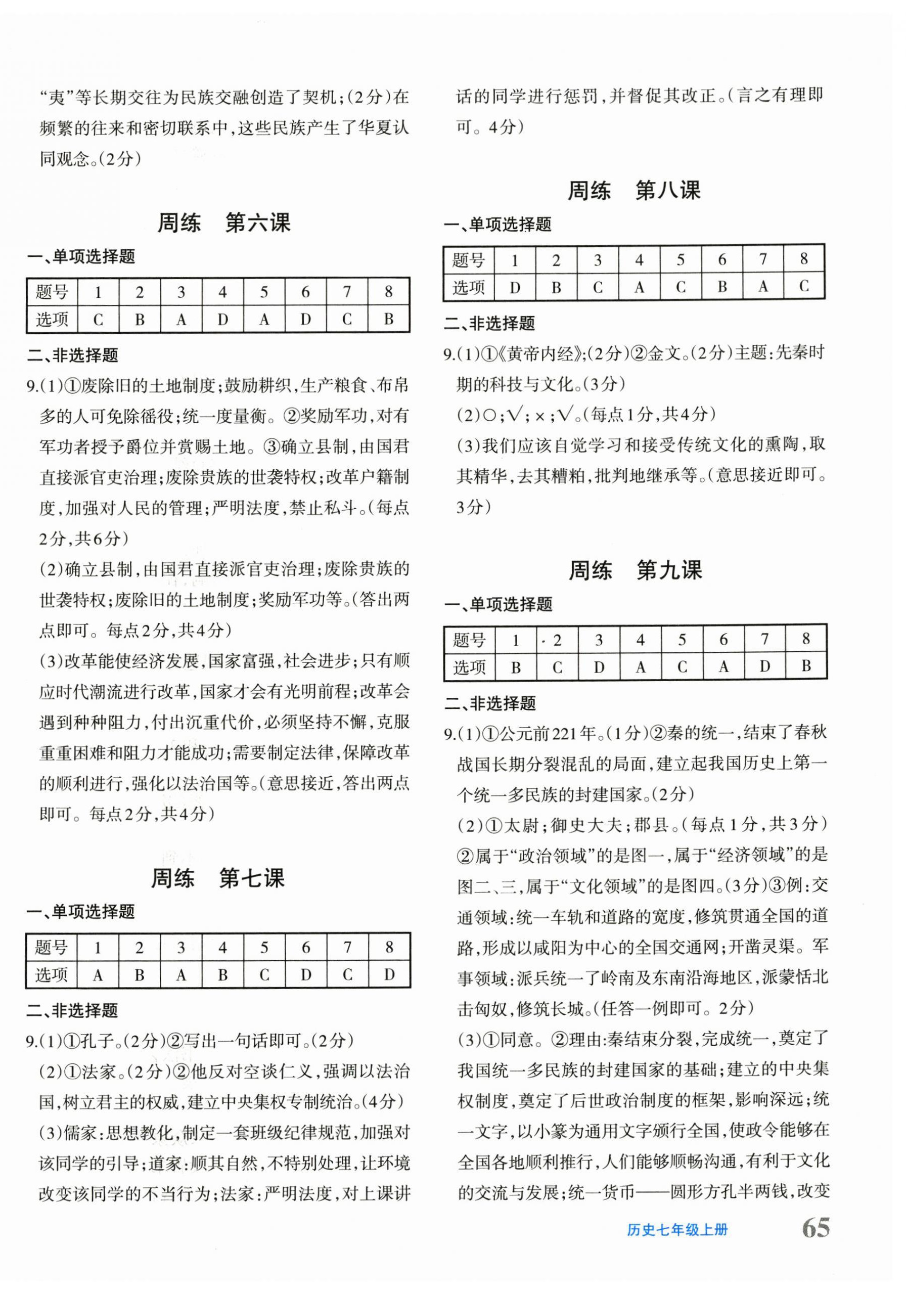 2024年优学1+1评价与测试七年级历史上册人教版 参考答案第2页