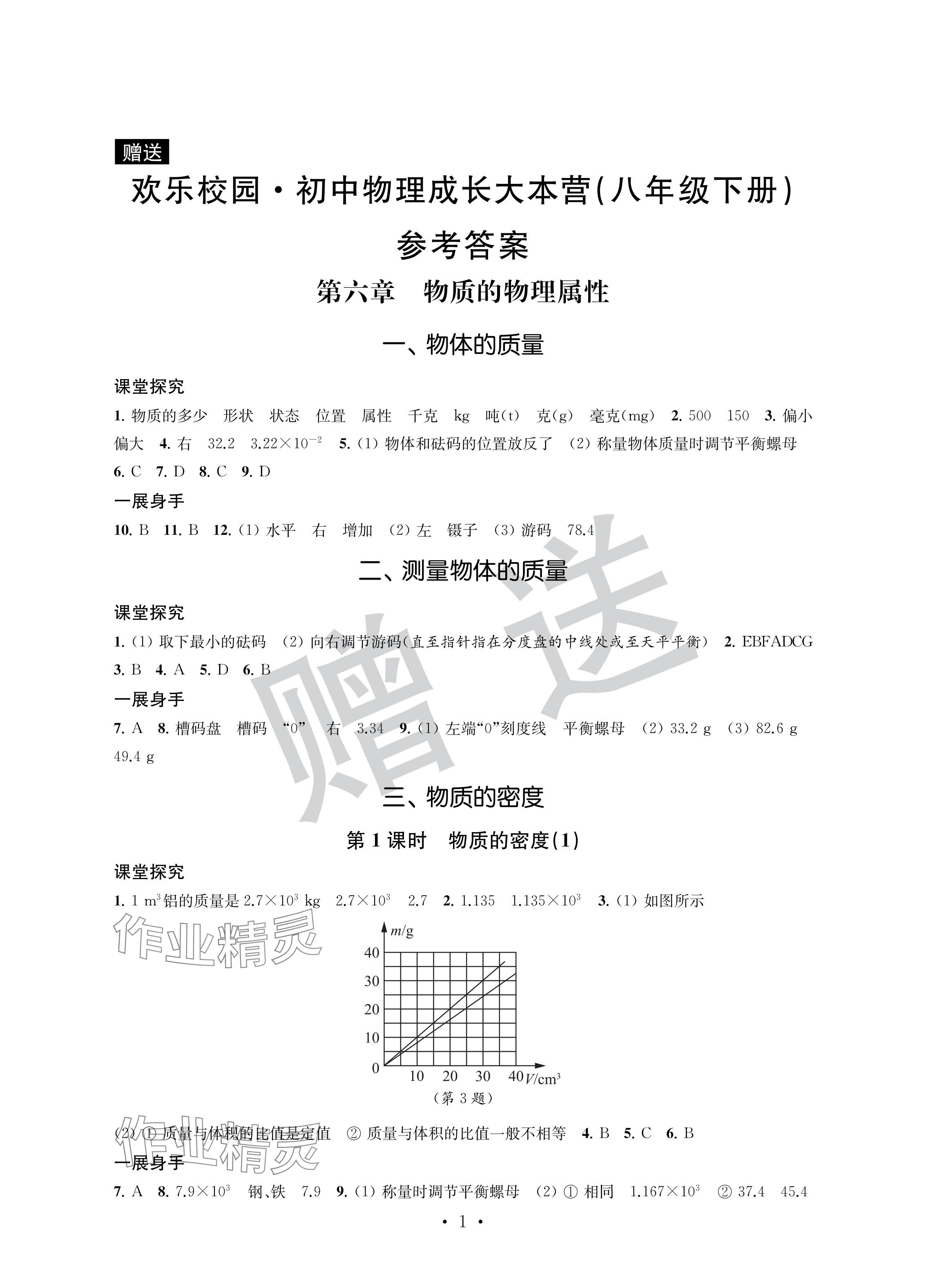 2024年歡樂(lè)校園智慧金典成長(zhǎng)大本營(yíng)八年級(jí)物理下冊(cè)蘇科版 參考答案第1頁(yè)