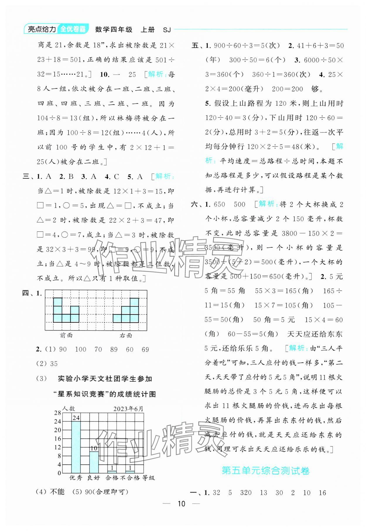 2023年亮點(diǎn)給力全優(yōu)卷霸四年級數(shù)學(xué)上冊蘇教版 參考答案第10頁