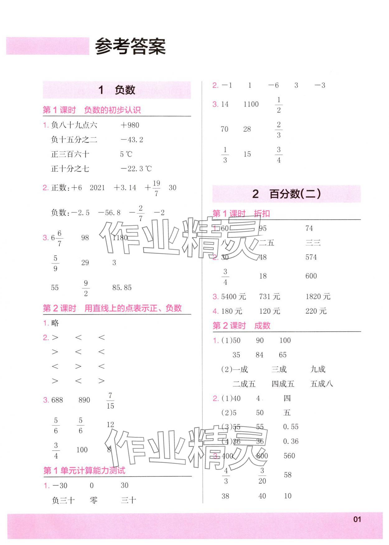 2025年木頭馬計(jì)算小狀元六年級(jí)數(shù)學(xué)下冊(cè)人教版 第1頁