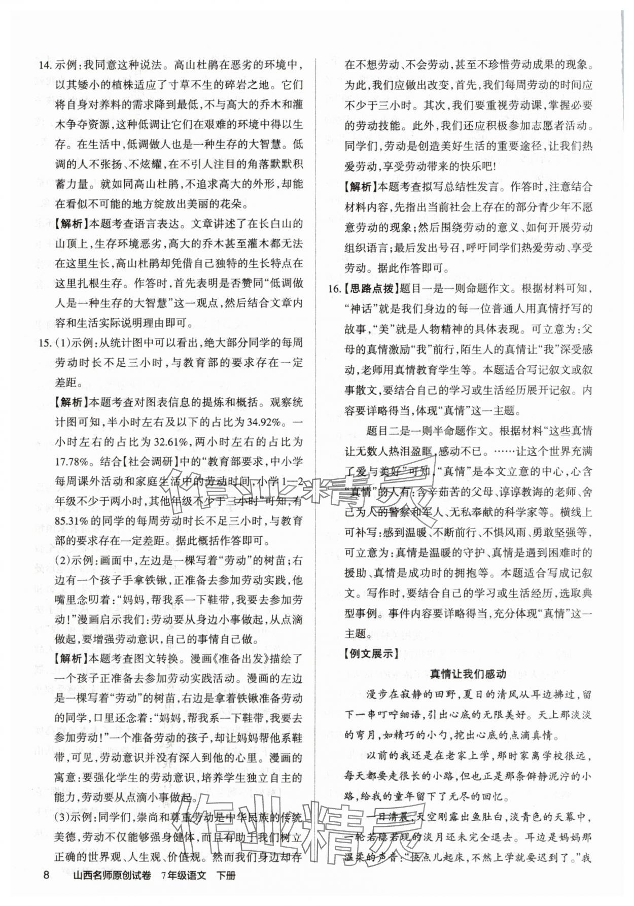 2019山西名師原創(chuàng)試卷七年級(jí)語(yǔ)文下冊(cè)人教版 參考答案第7頁(yè)