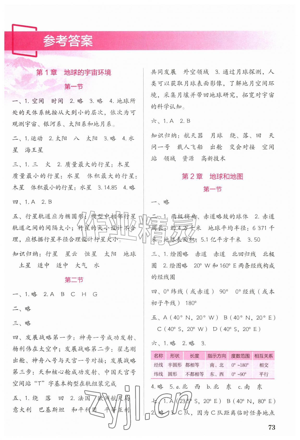 2026年填充图册中国地图出版社七年级地理上册中图版陕西专版&nbsp;参考答案第1页