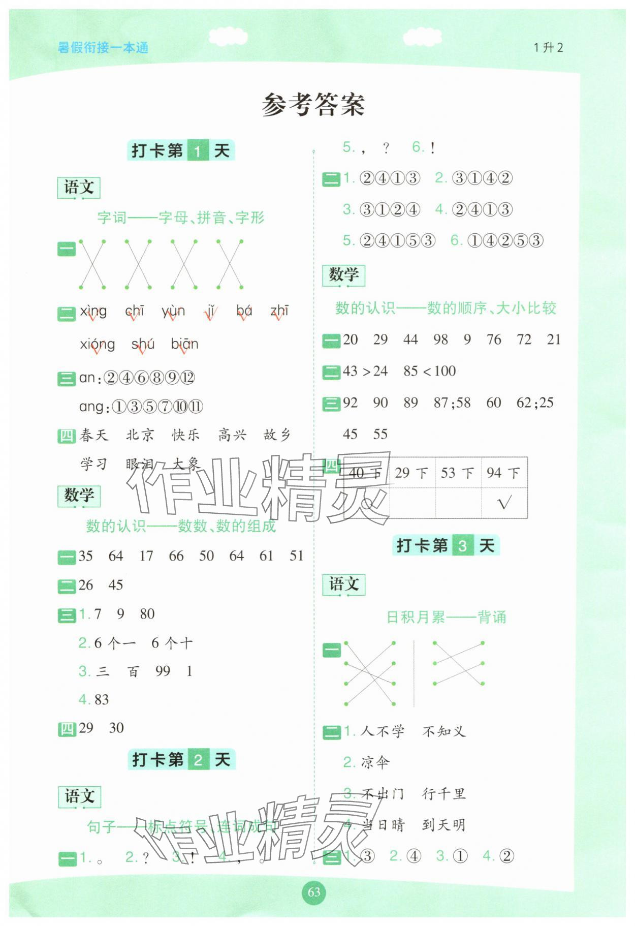 2025年暑假衔接一本通一年级语数 第1页