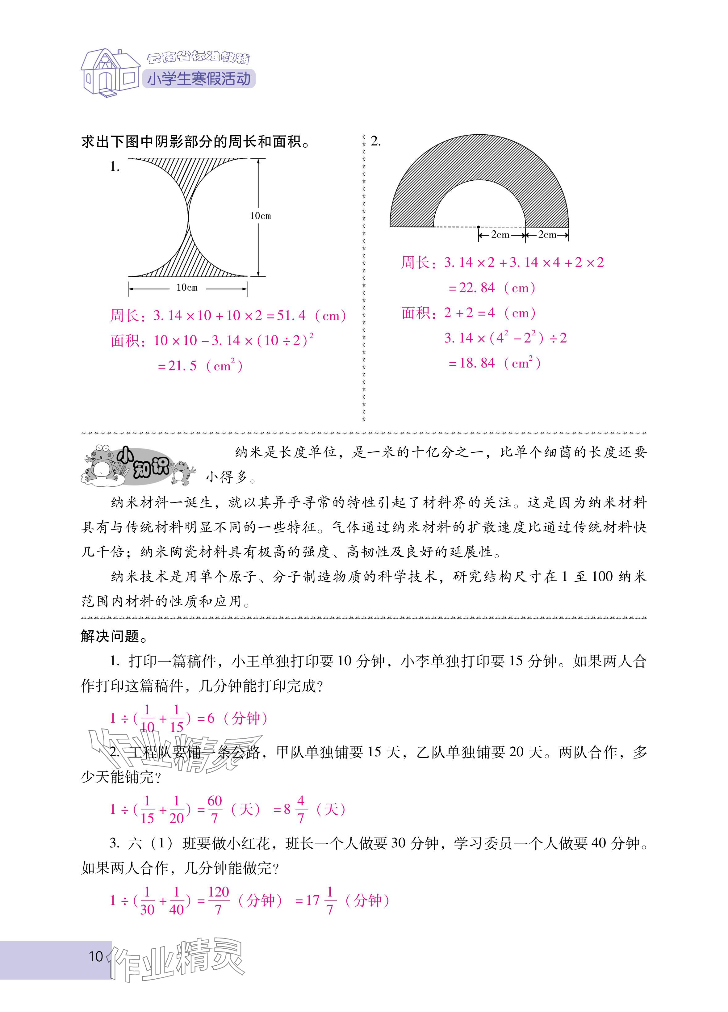 2025年云南省標準教輔寒假活動六年級數(shù)學人教版 參考答案第10頁