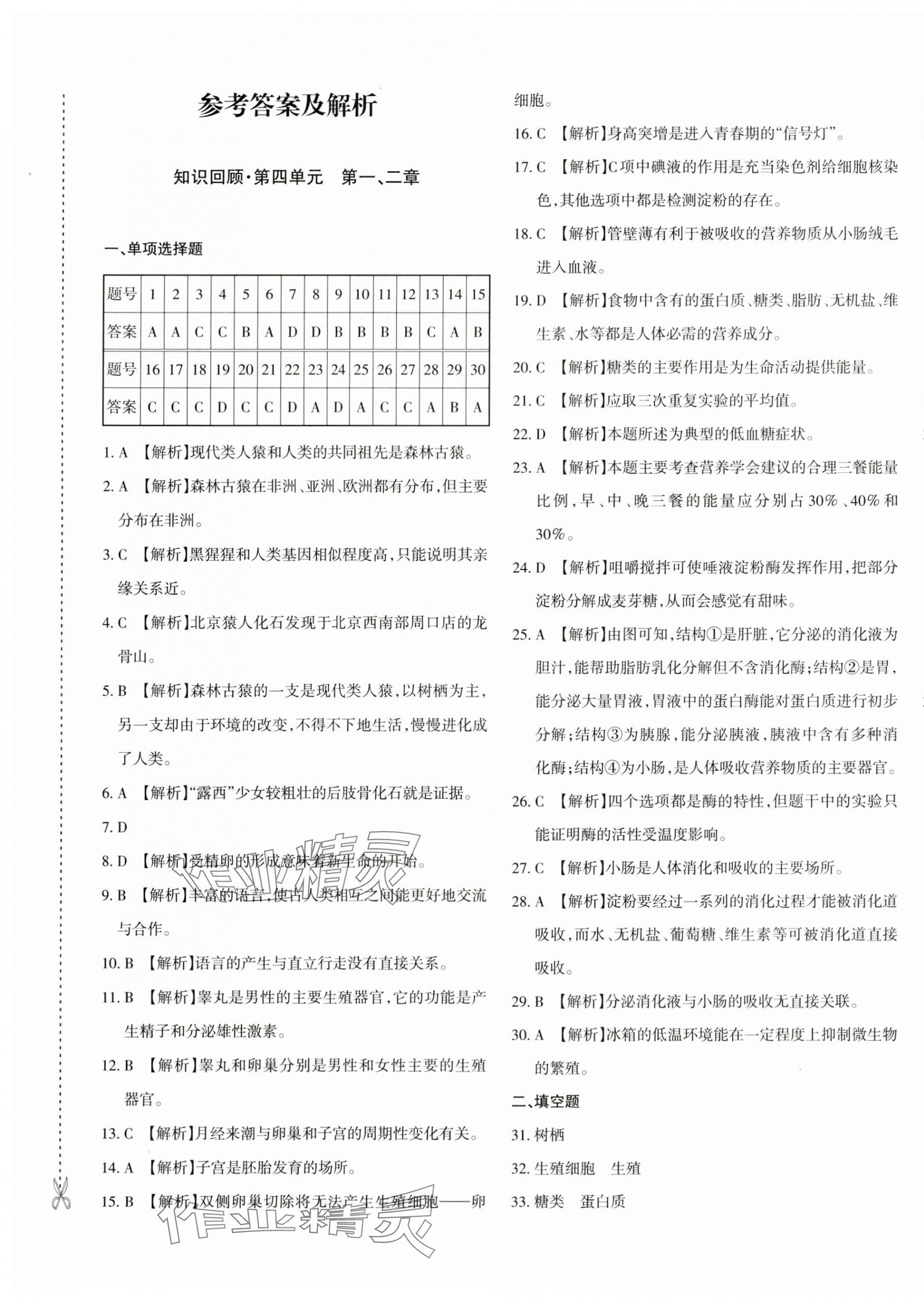 2024年优学1+1评价与测试七年级生物下册人教版 第1页