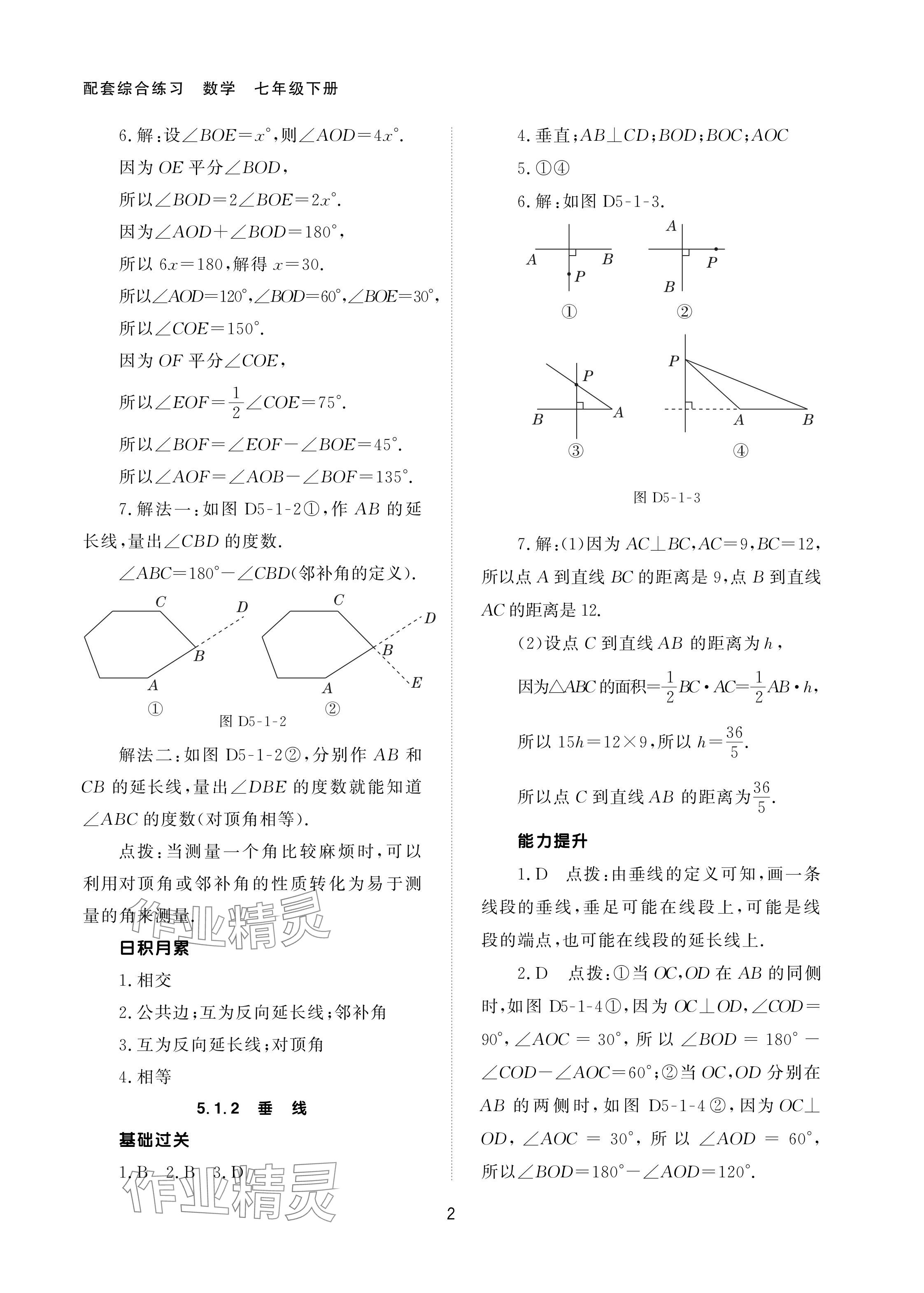 2024年配套綜合練習甘肅七年級數(shù)學下冊人教版 參考答案第2頁