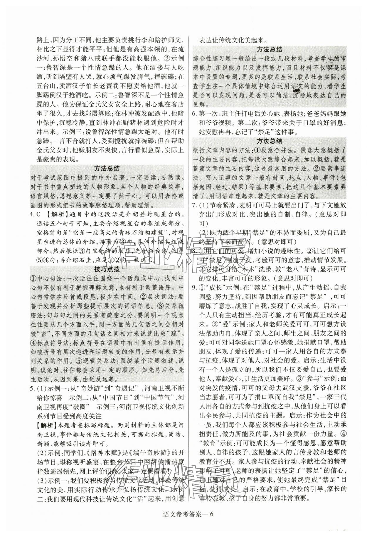 2024年澤睿文化真題匯編卷語文中考河南專版 參考答案第6頁
