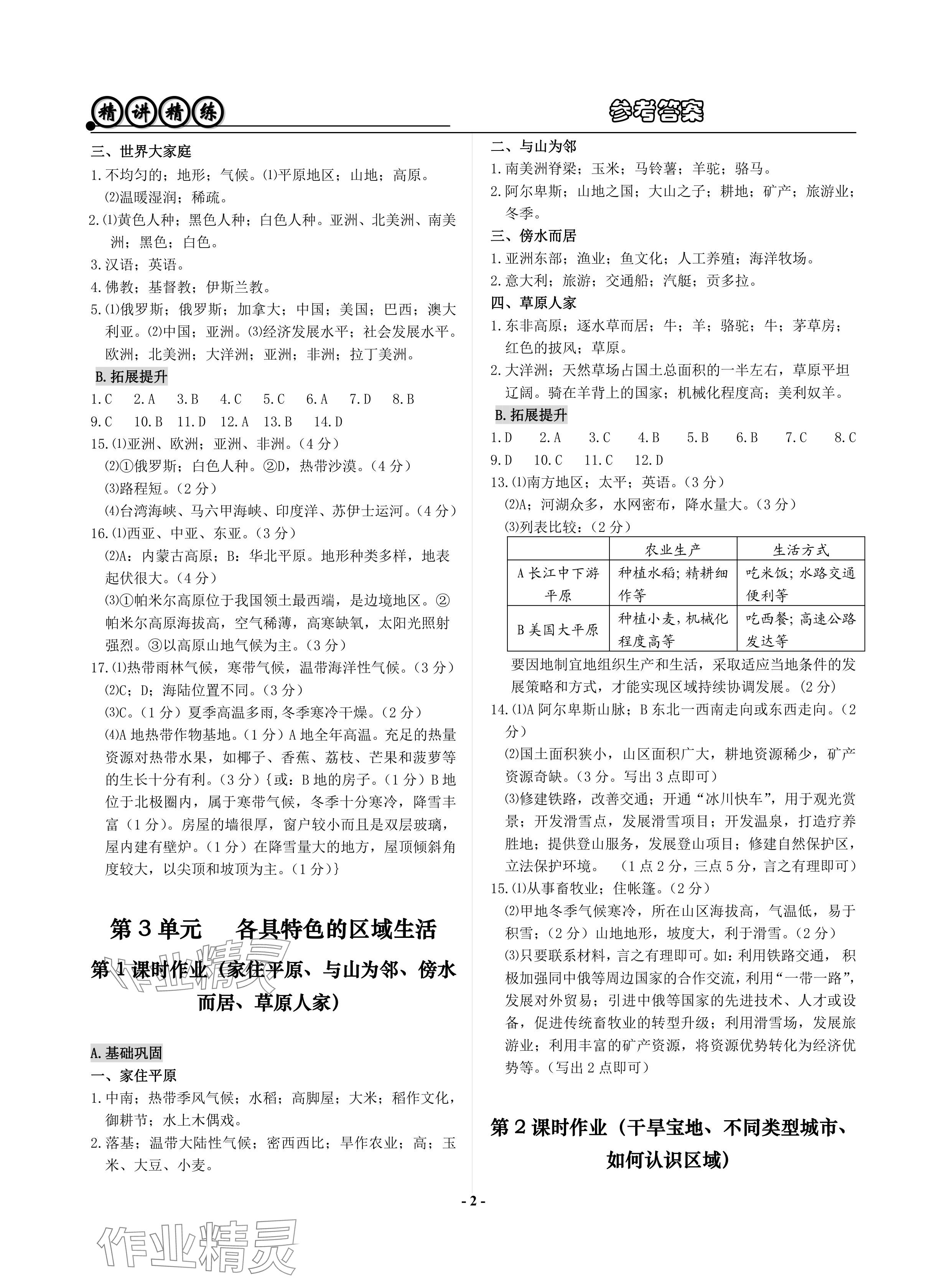 2024年精讲精练历史中考 参考答案第2页