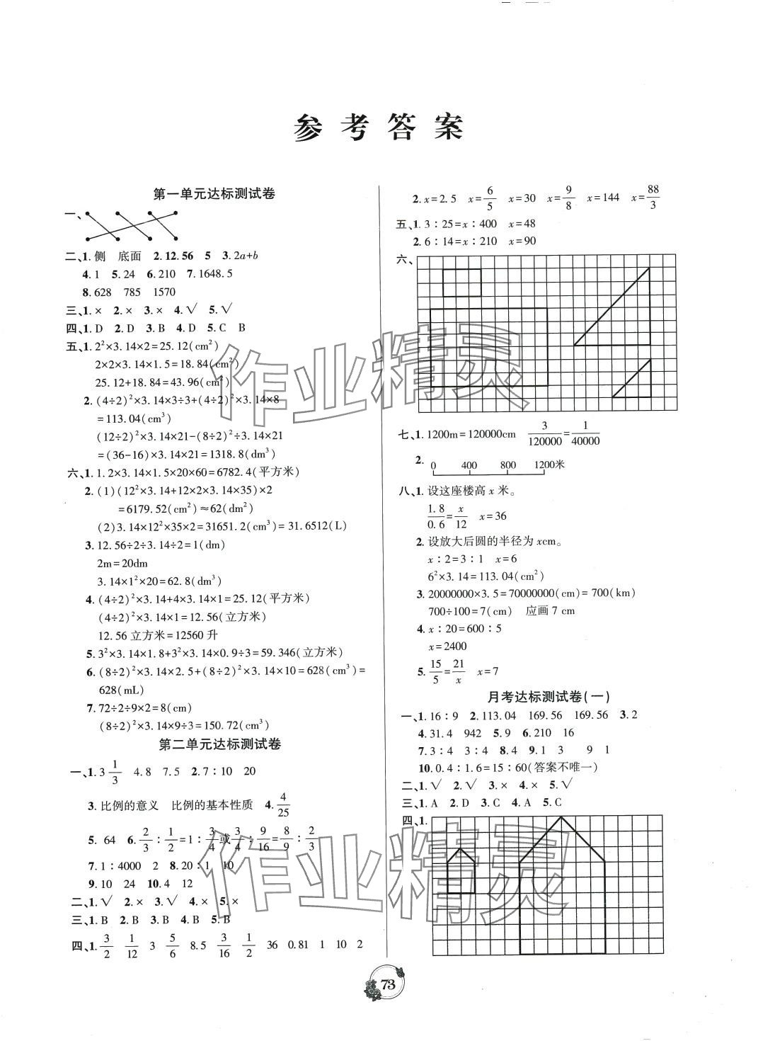 2024年樂(lè)學(xué)名校點(diǎn)金卷六年級(jí)數(shù)學(xué)下冊(cè)北師大版 參考答案第1頁(yè)