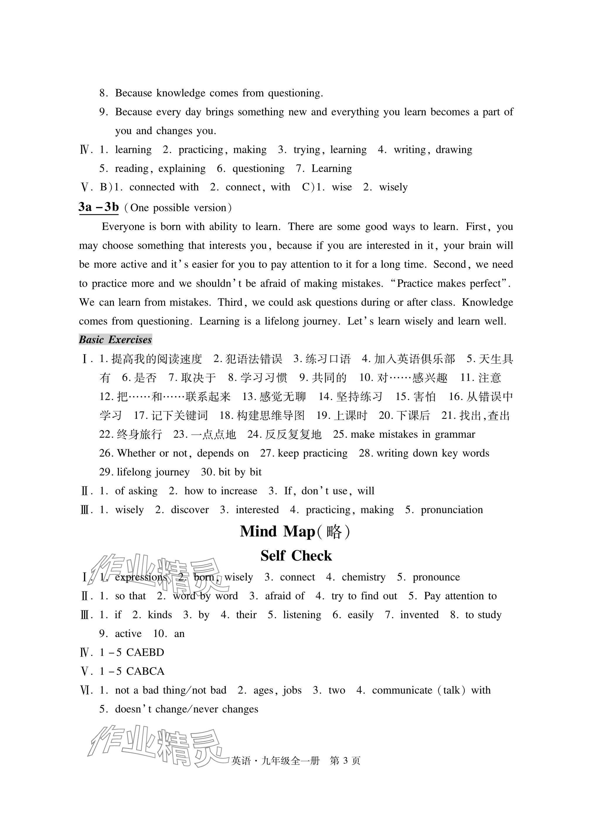 2024年自主學(xué)習(xí)指導(dǎo)課程與測試九年級英語全一冊人教版 參考答案第3頁