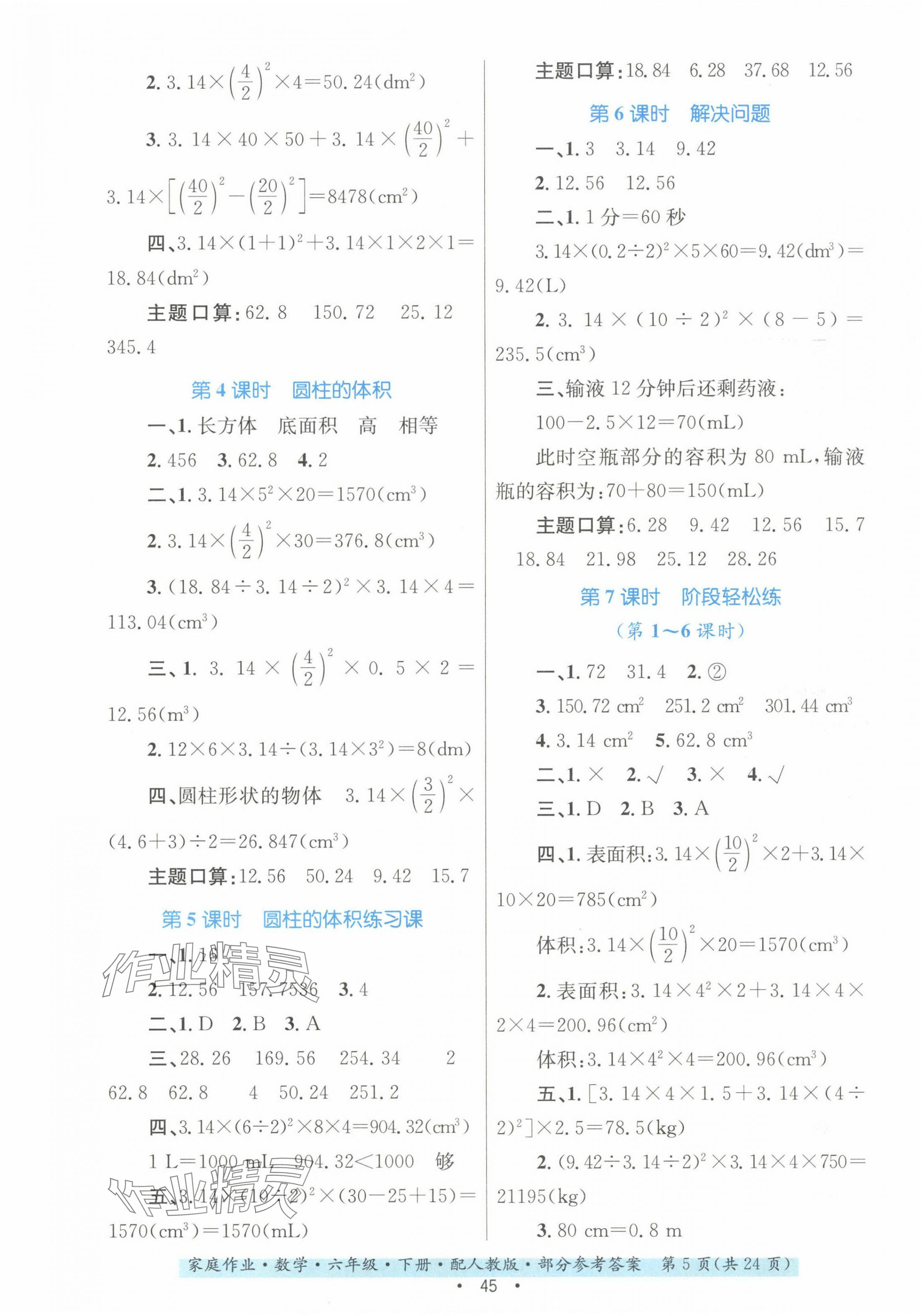 2024年家庭作業(yè)六年級數(shù)學下冊人教版 第5頁