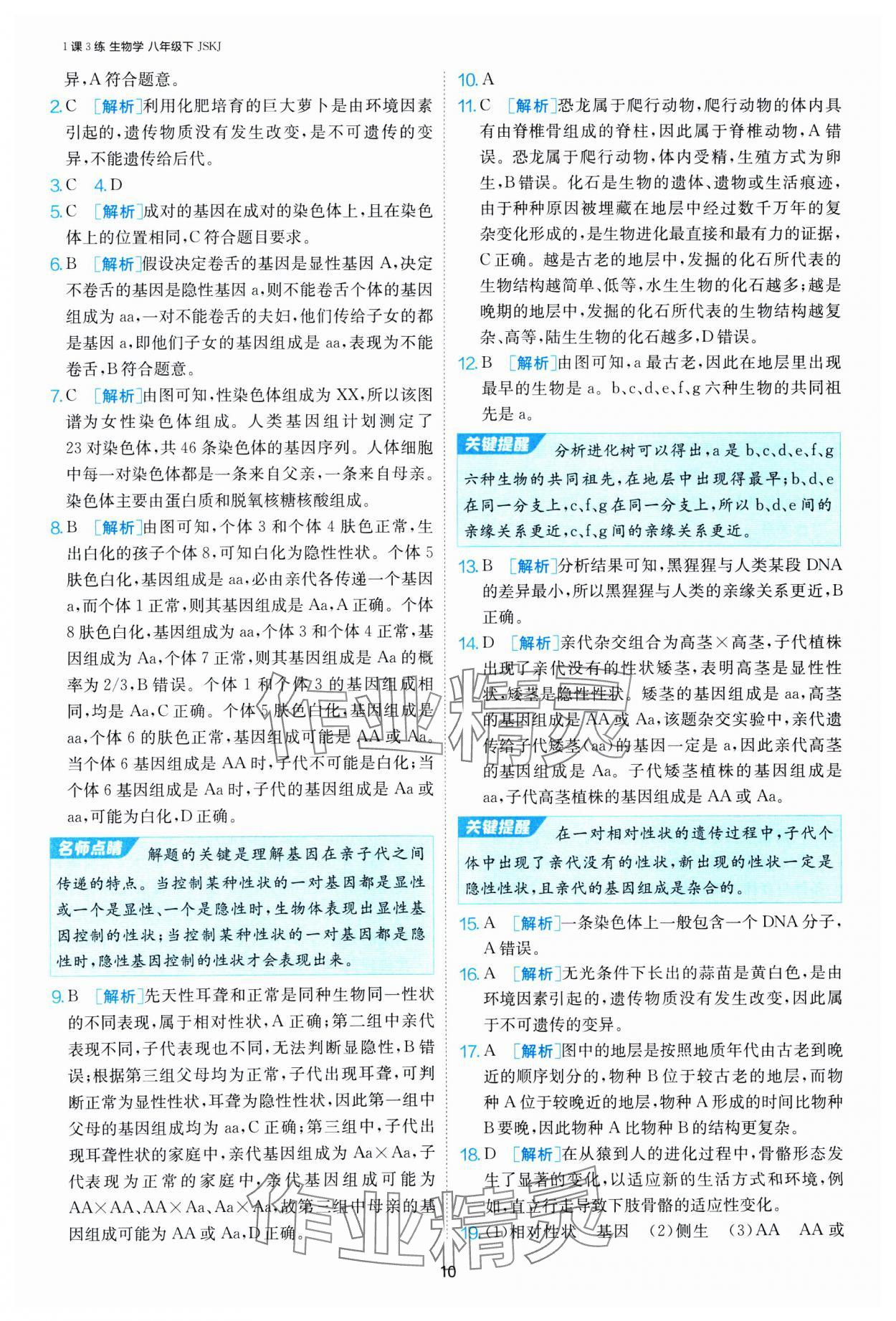 2025年1课3练江苏人民出版社八年级生物下册苏科版 第10页