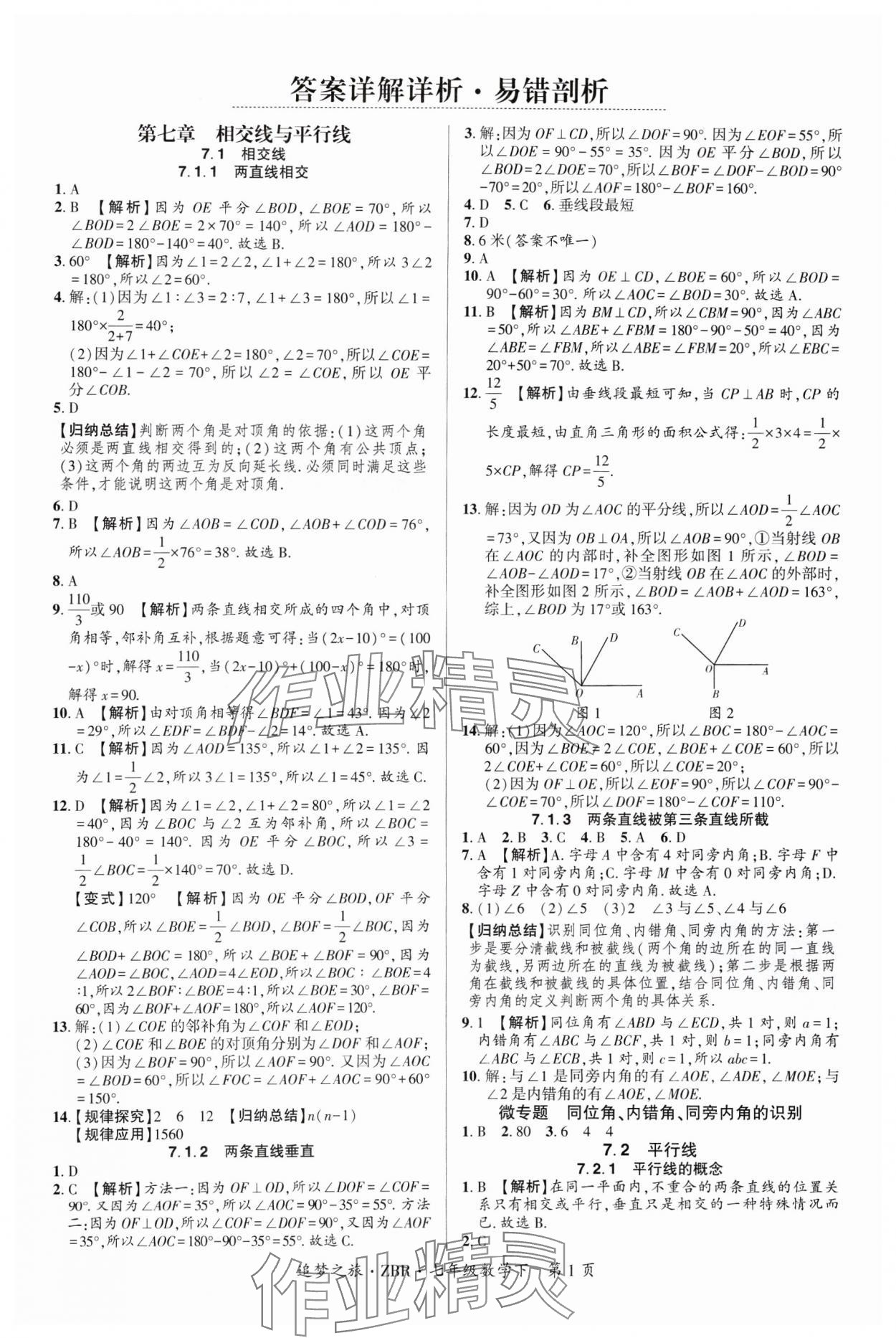 2025年追夢之旅大先生七年級數(shù)學(xué)下冊人教版河南專版 參考答案第1頁