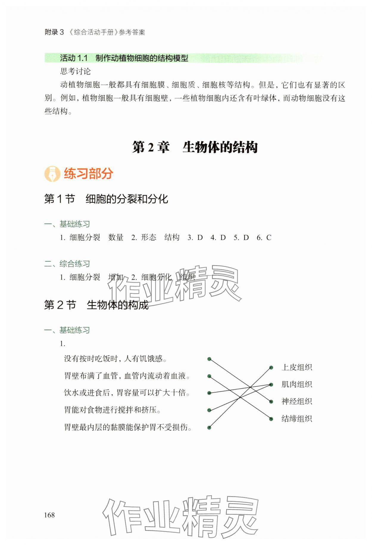2025年综合活动手册七年级生物上册沪教版五四制&nbsp;参考答案第3页