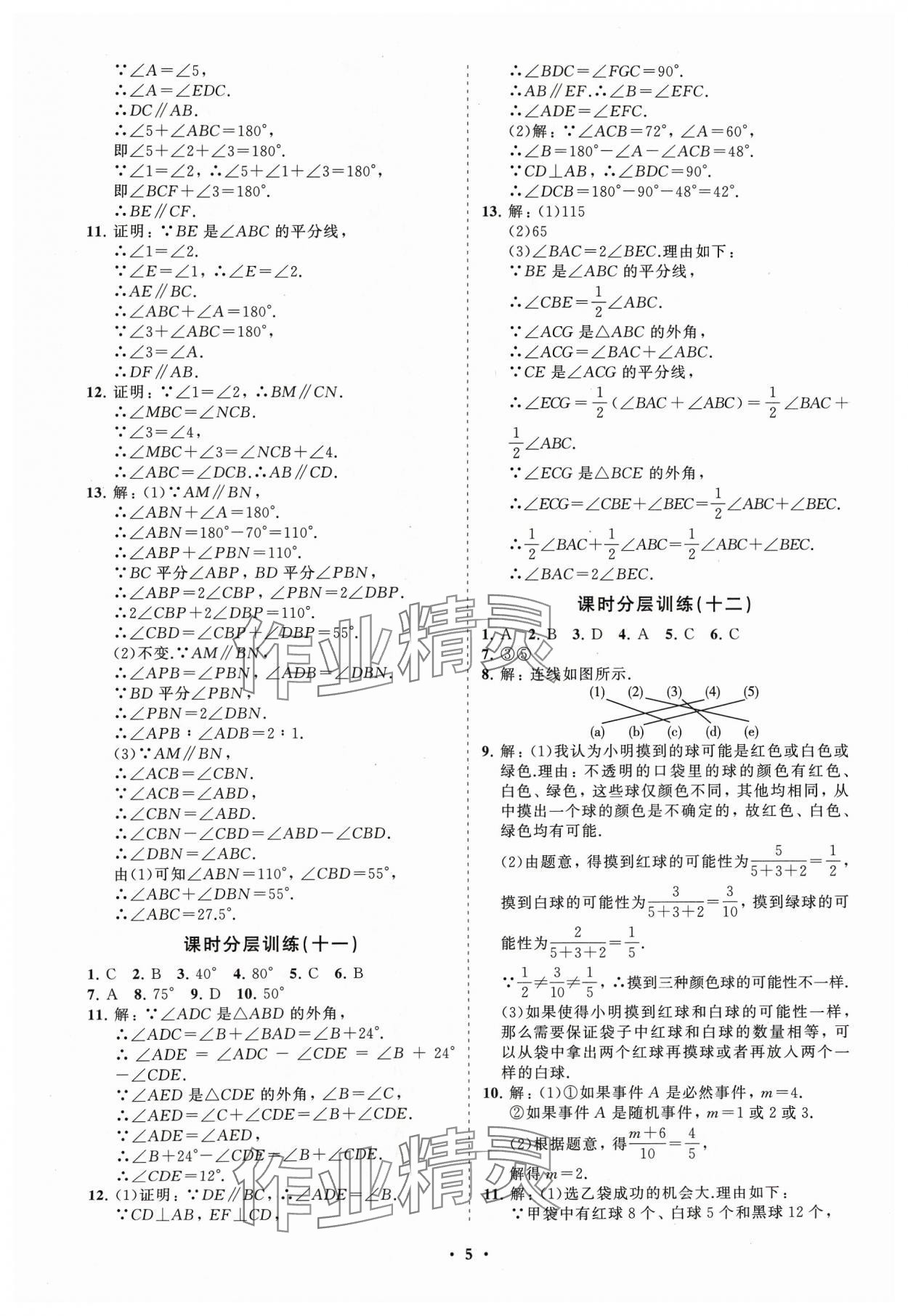 2024年同步練習(xí)冊(cè)分層卷七年級(jí)數(shù)學(xué)下冊(cè)魯教版54制 參考答案第5頁