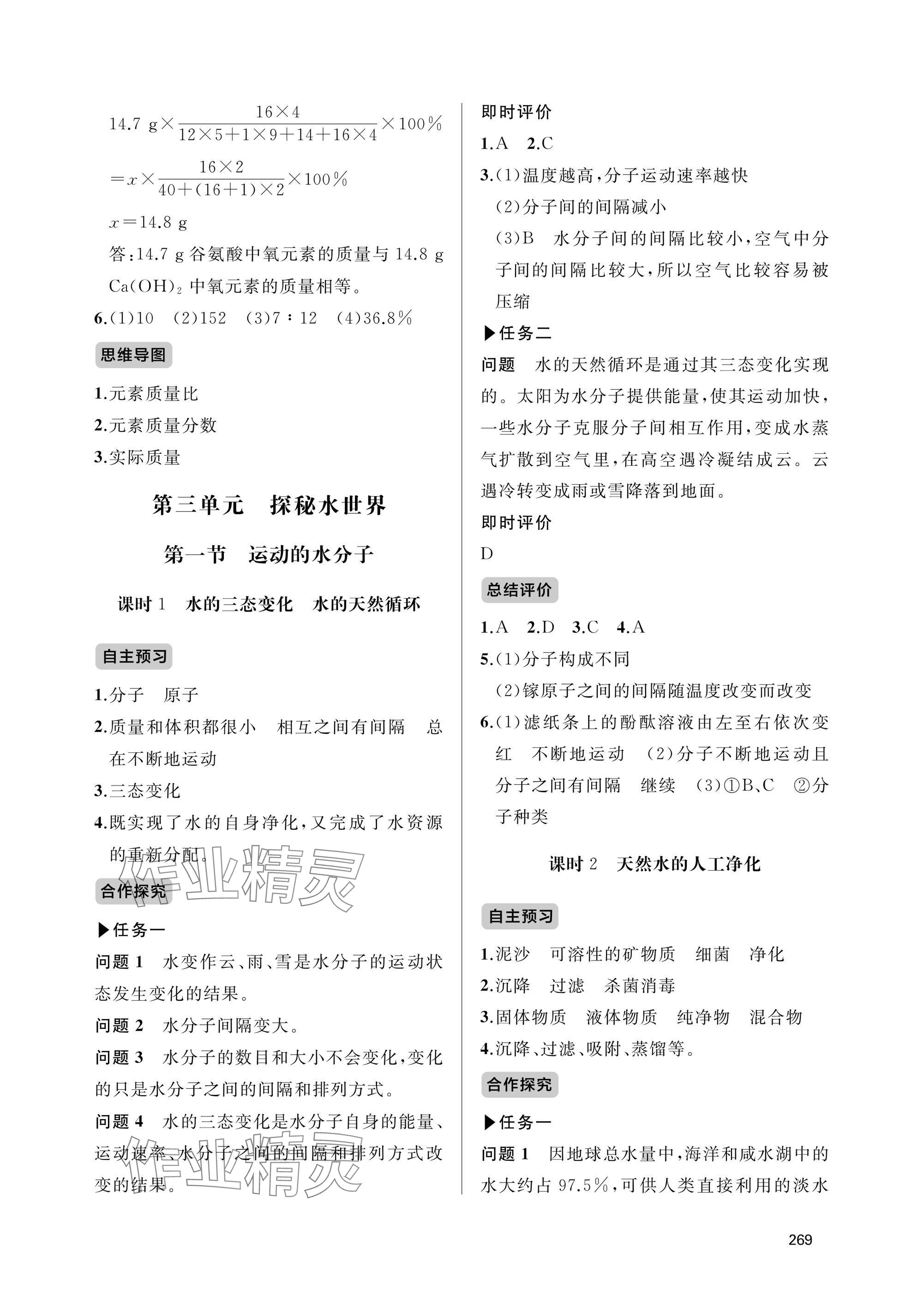2025年新课程助学丛书九年级化学全一册人教版 参考答案第13页