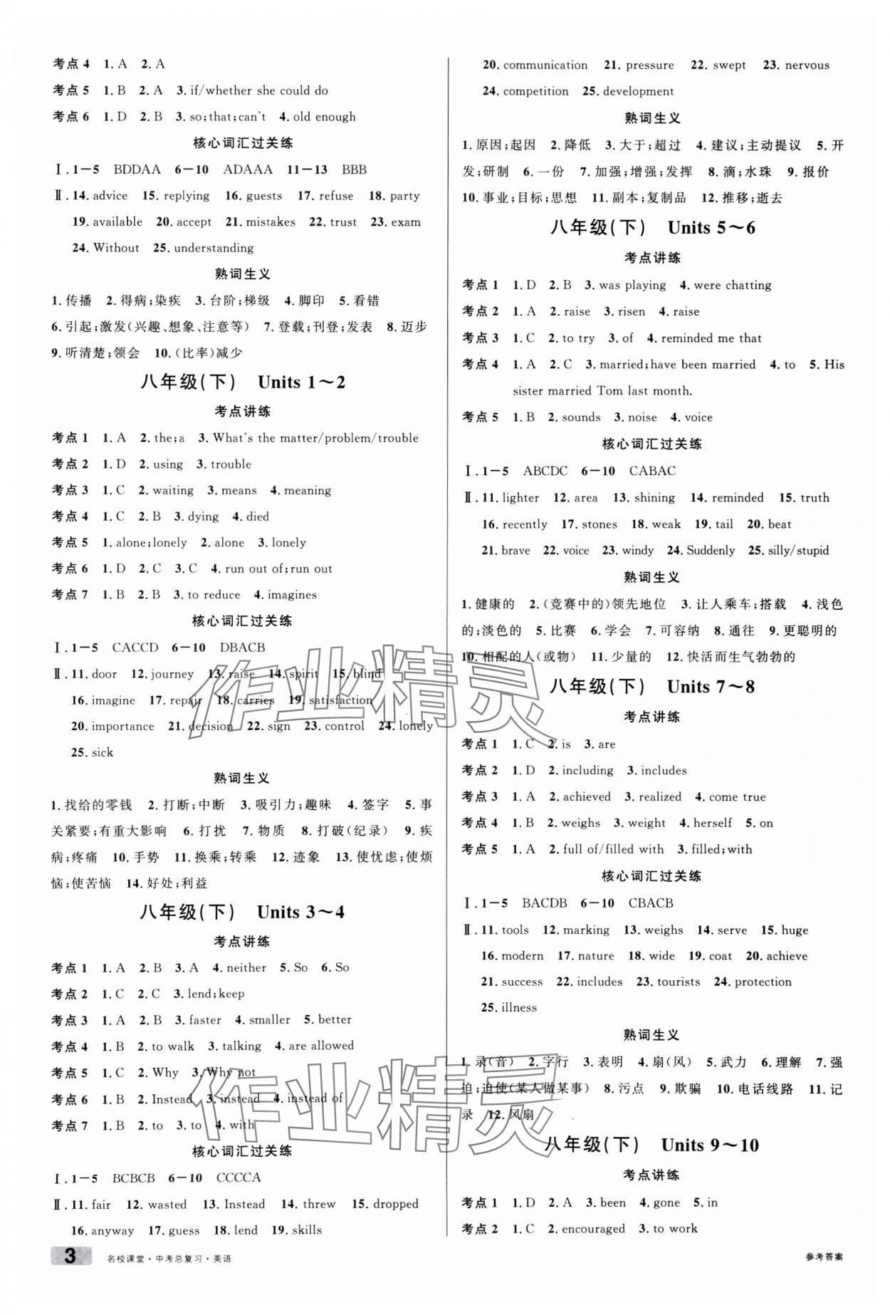 2025年名校課堂中考總復習英語安徽專版 參考答案第3頁