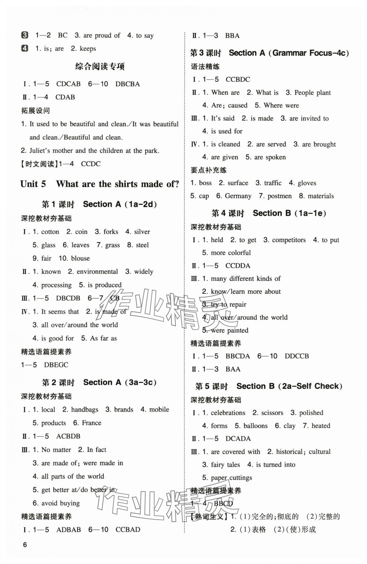 2024年一本同步訓(xùn)練九年級英語上冊人教版安徽專版 參考答案第6頁