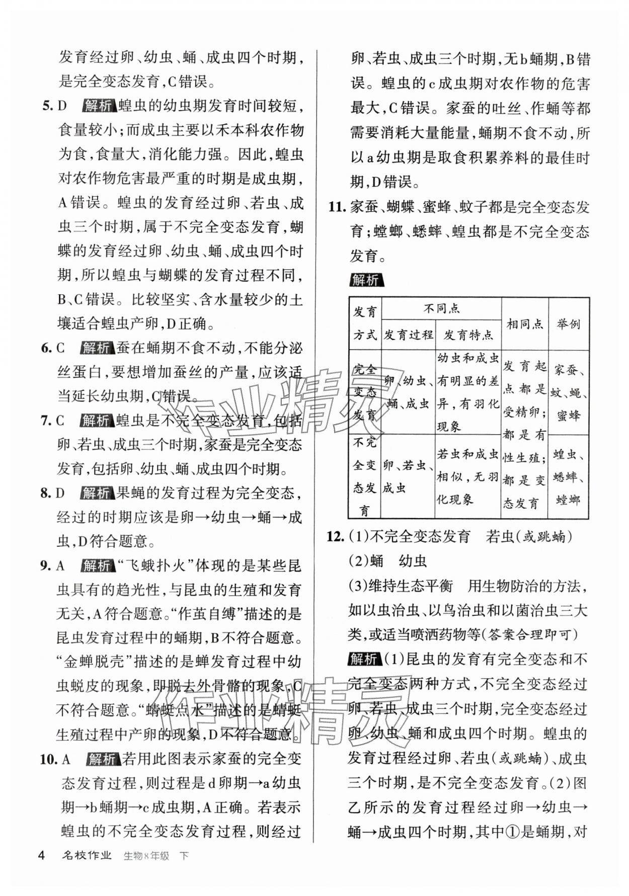 2025年名校作業(yè)八年級生物下冊人教版山西專版 參考答案第4頁