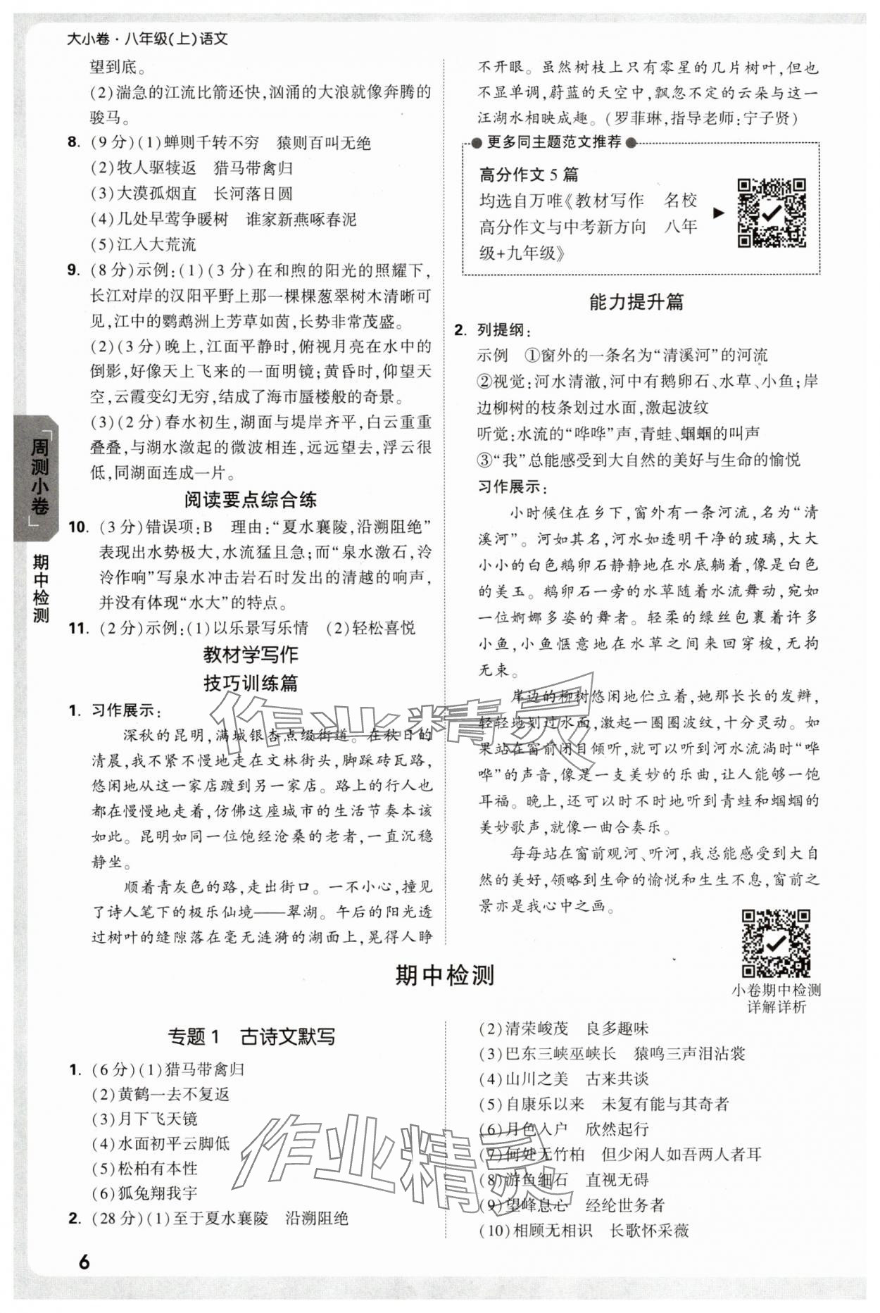 2025年萬唯中考大小卷八年級語文上冊人教版&nbsp;參考答案第6頁
