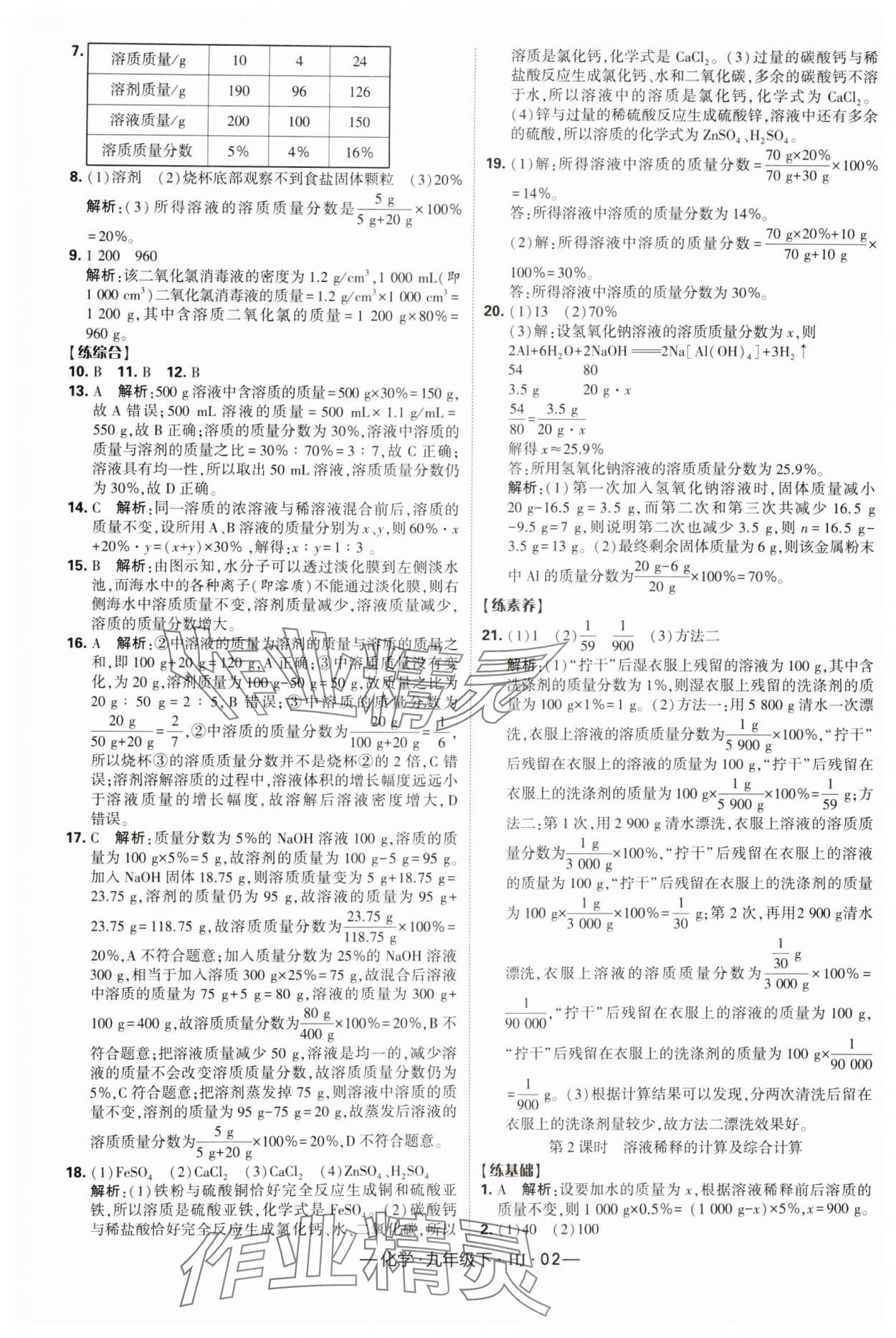 2025年經(jīng)綸學(xué)典課時(shí)作業(yè)九年級(jí)化學(xué)下冊(cè)滬教版 參考答案第2頁(yè)