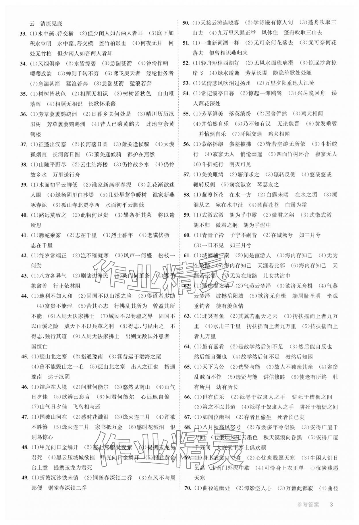 2024年實(shí)驗(yàn)班中考總復(fù)習(xí)語(yǔ)文人教版江蘇專版 參考答案第3頁(yè)