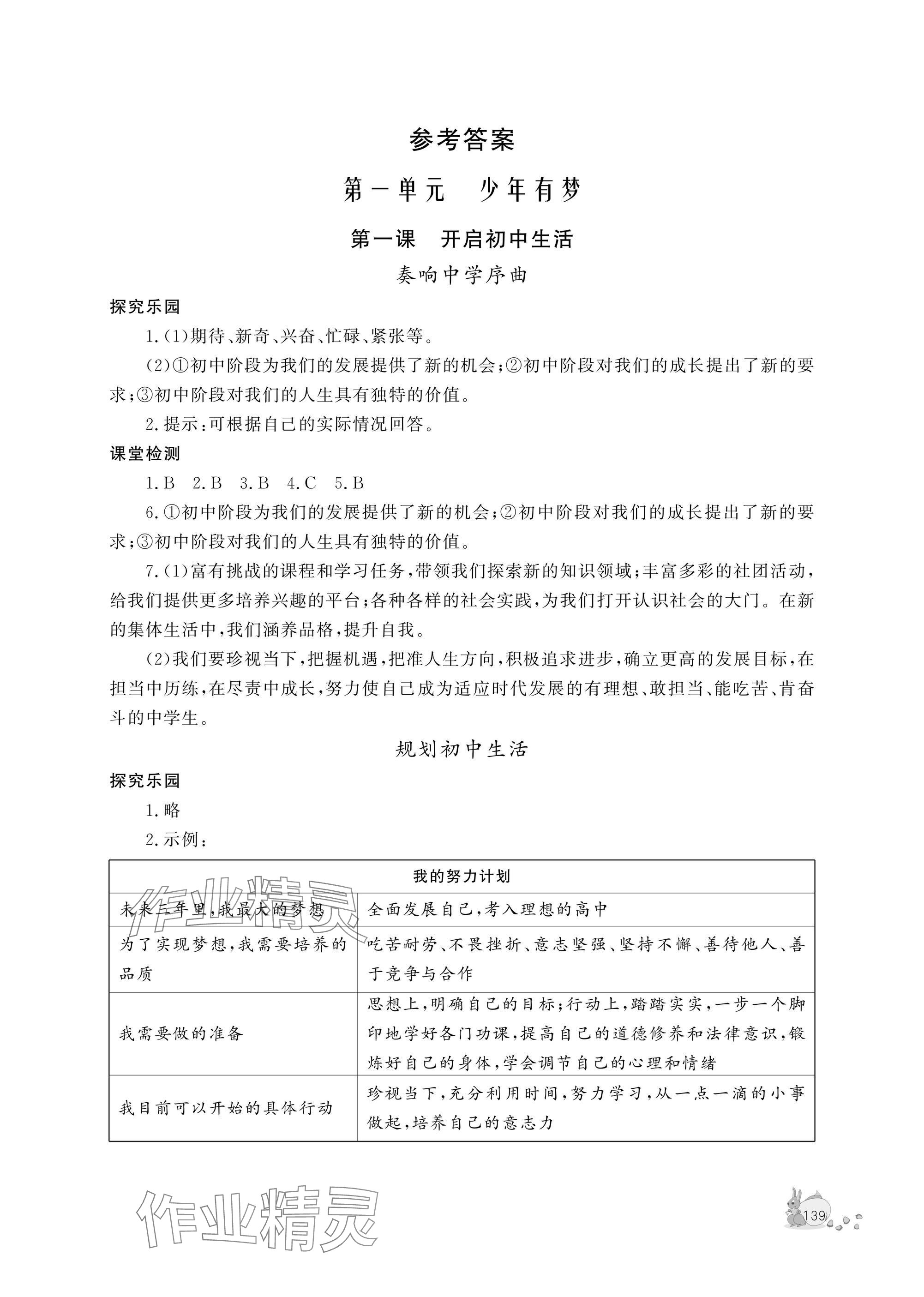 2025年新课程助学丛书七年级道德与法治上册人教版 参考答案第1页