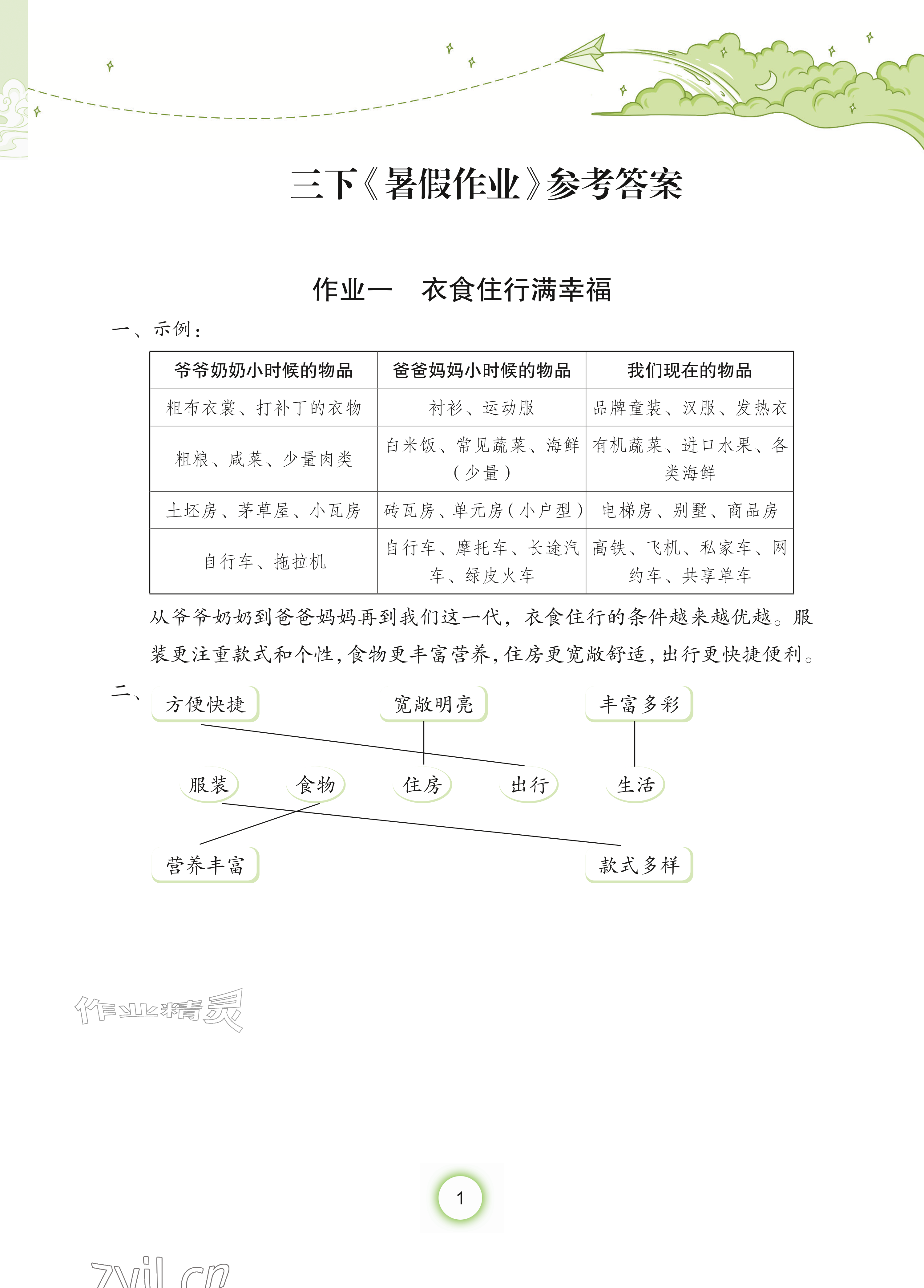 2026年暑假作业长江少年儿童出版社三年级道德与法治&nbsp;参考答案第1页