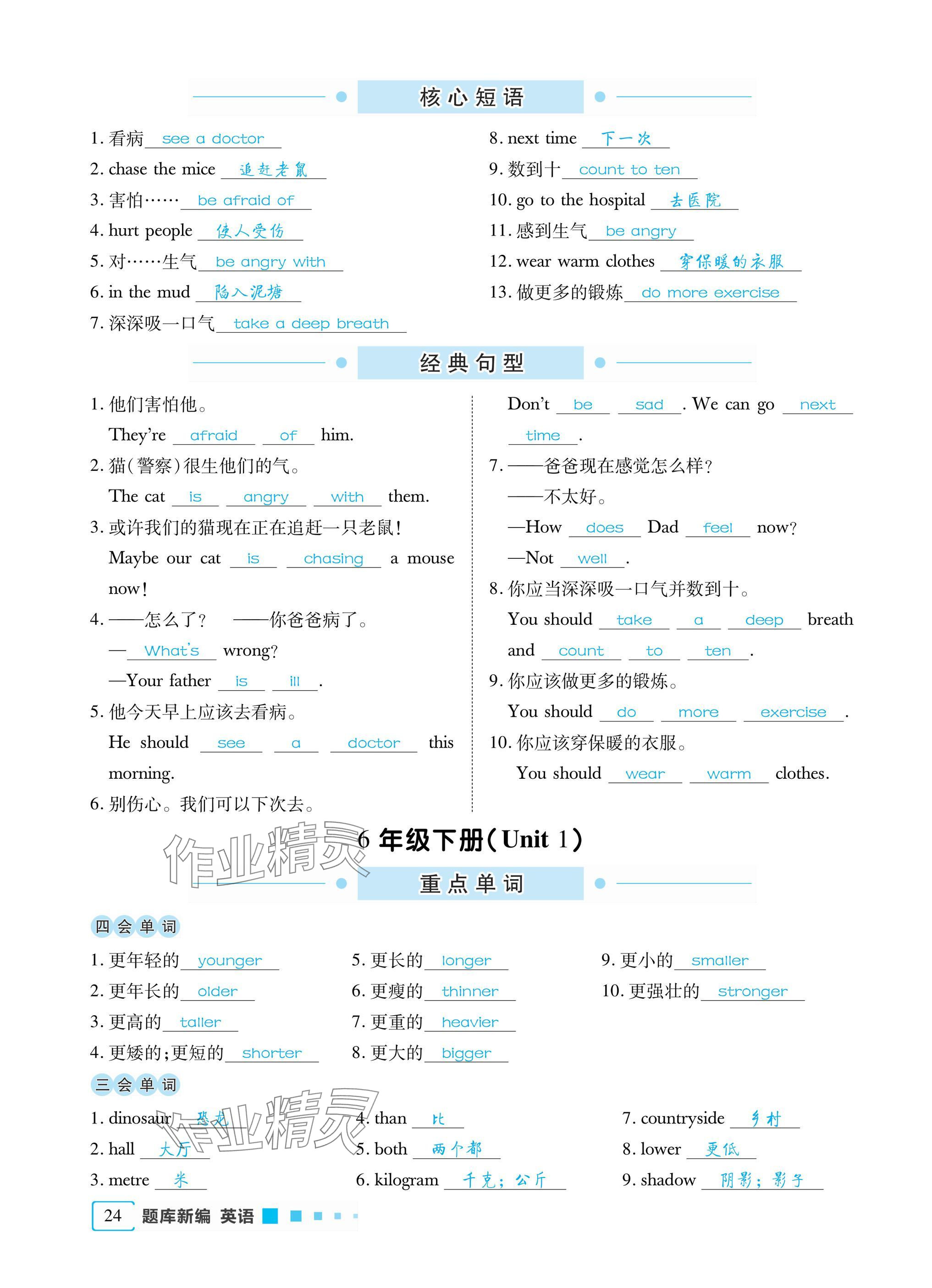 2025年小學題庫新編畢業總復習一本全英語 參考答案第24頁