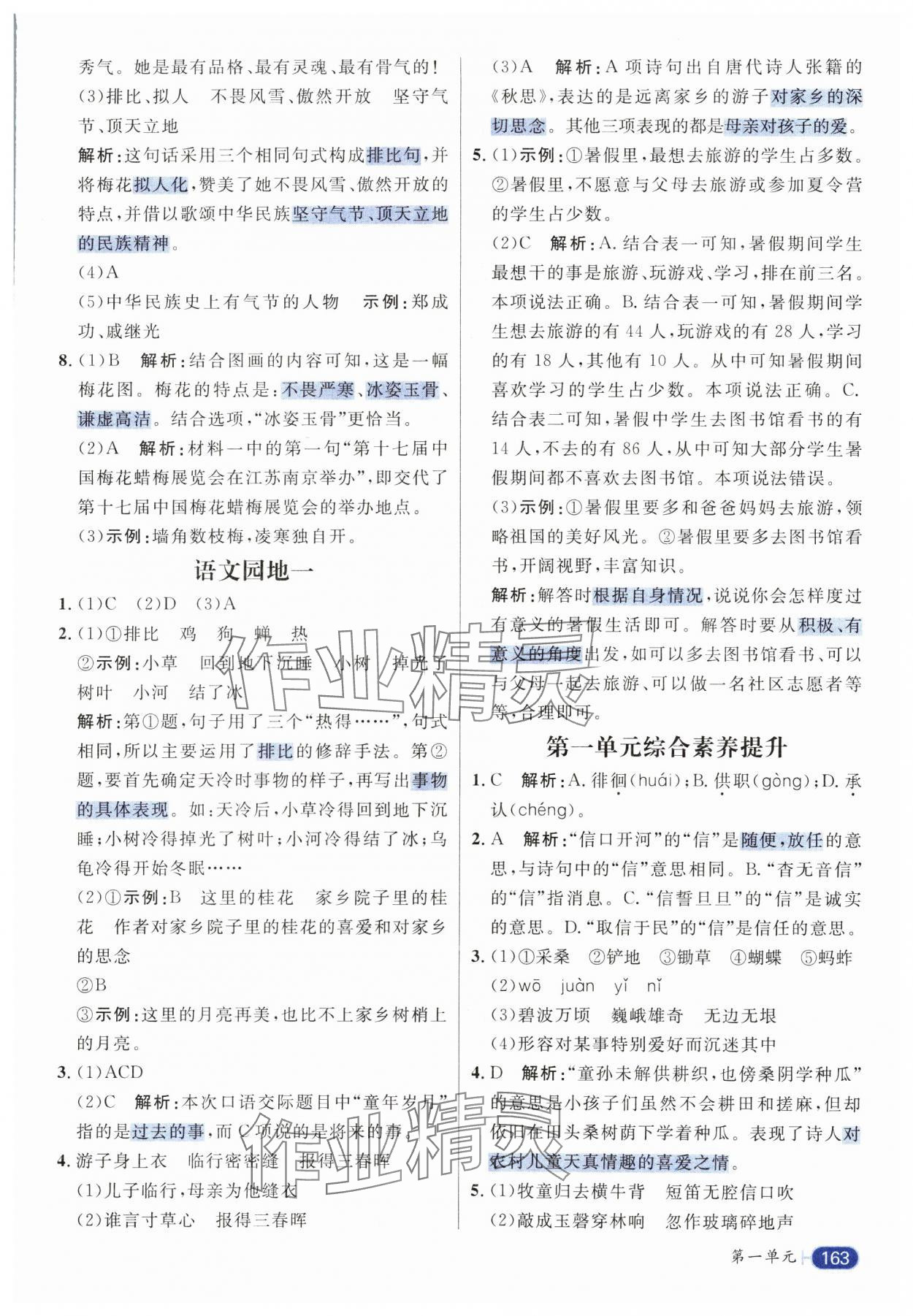 2025年核心素養(yǎng)天天練五年級語文下冊人教版 參考答案第3頁