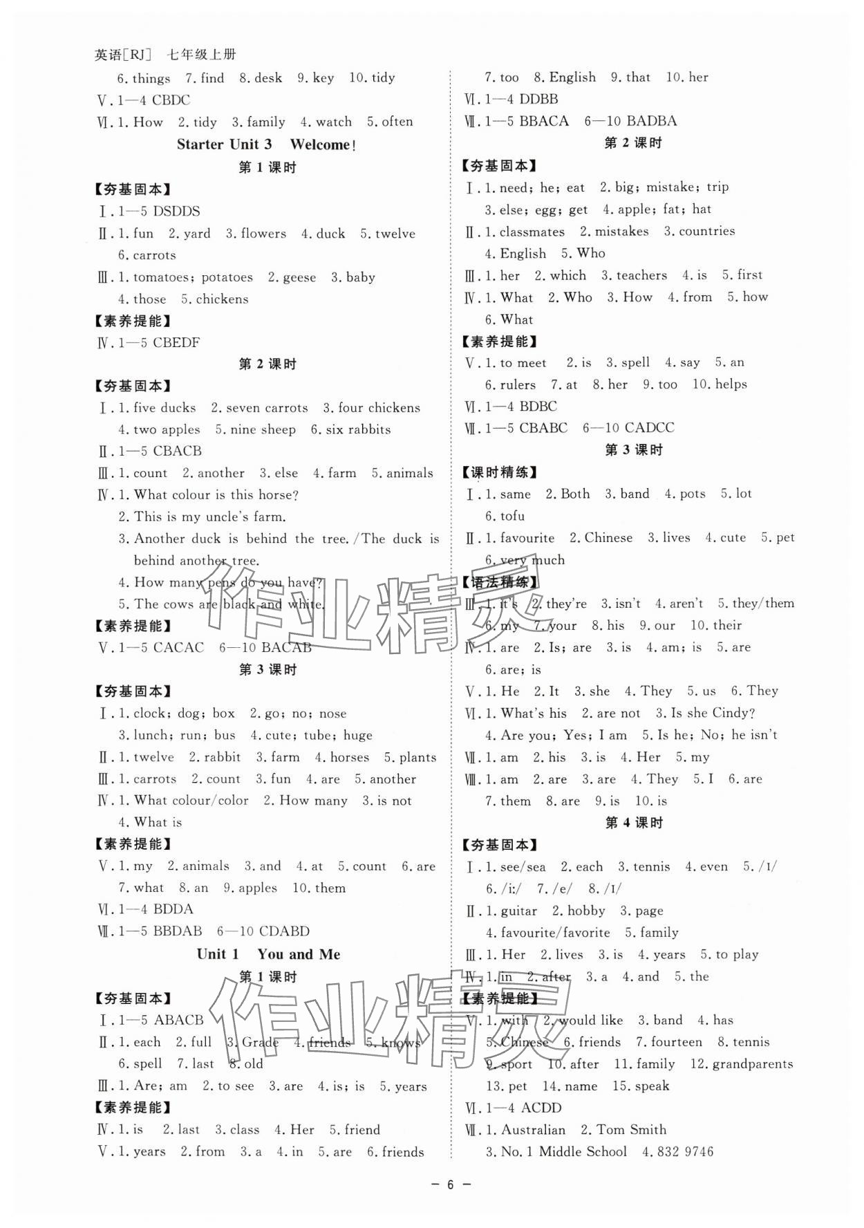 2024年全效學(xué)習(xí)七年級英語上冊人教版 參考答案第5頁