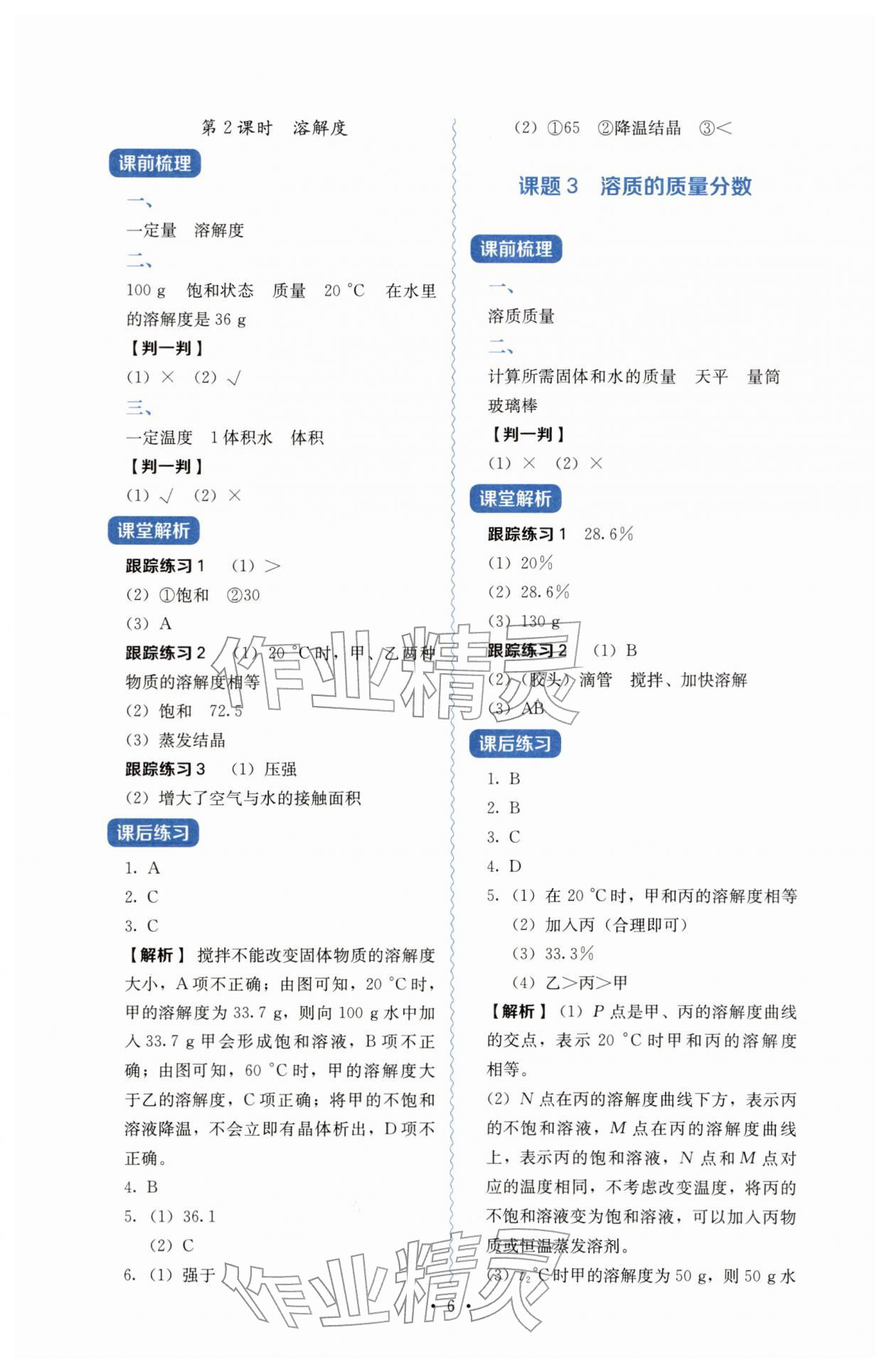 2026年人教金学典同步解析与测评九年级化学下册人教版&nbsp;参考答案第6页