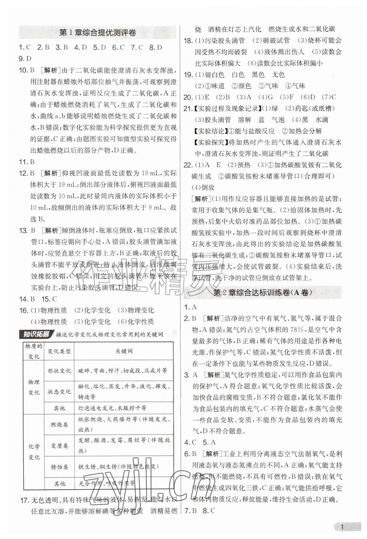 2026年初中提分卷周末小测卷九年级化学上册沪教版&nbsp;第1页