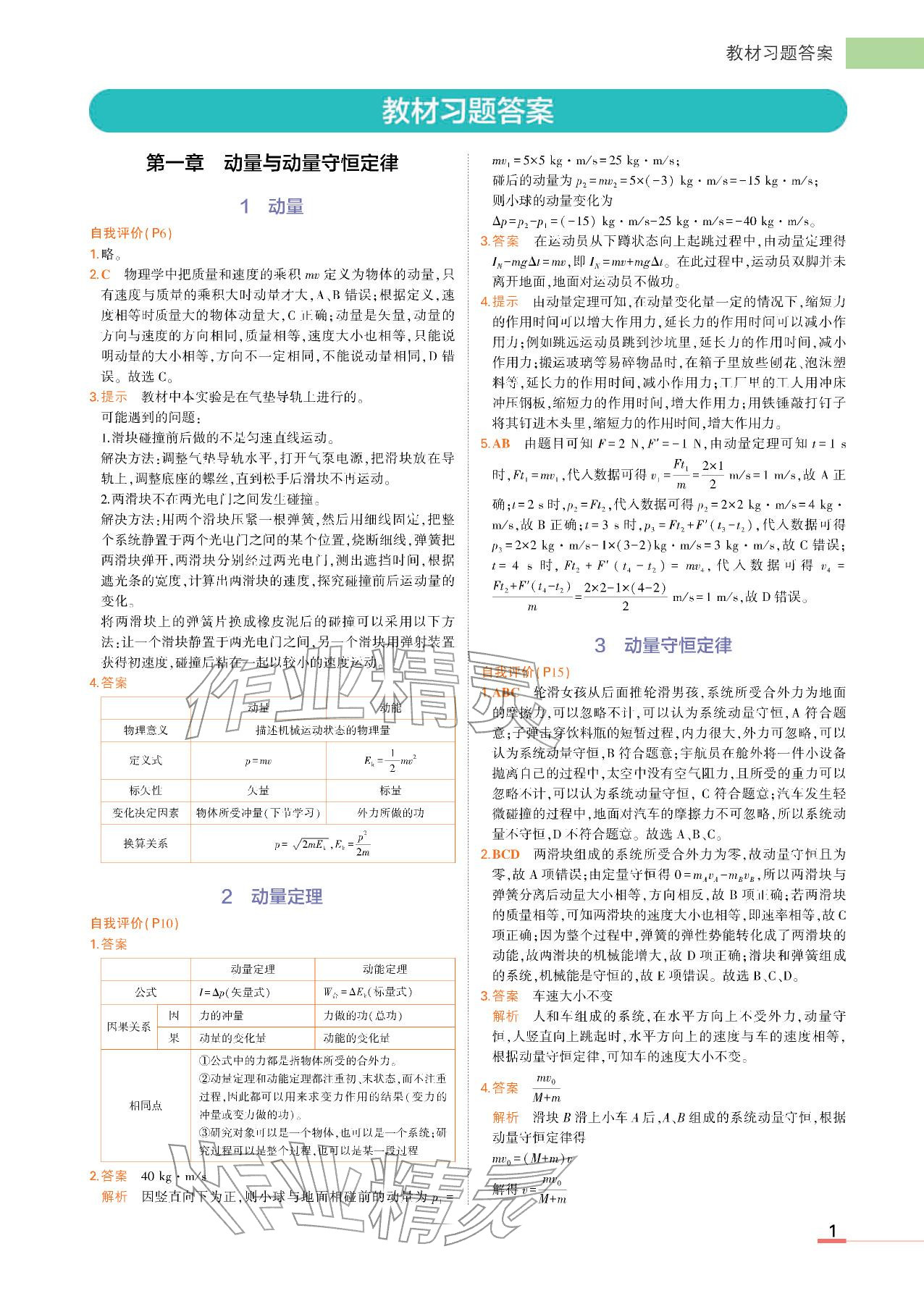 2025年教材课本高中物理选择性必修第一册教科版 参考答案第1页