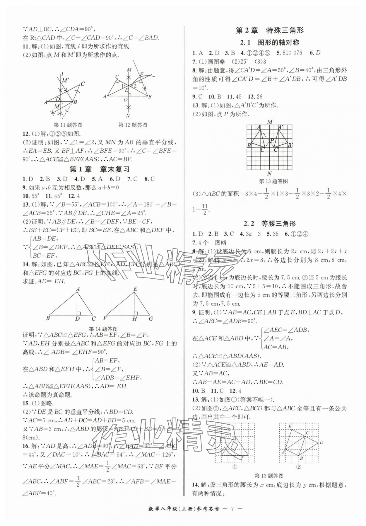 2024年名師金典BFB初中課時優(yōu)化八年級數(shù)學(xué)上冊浙教版 參考答案第7頁