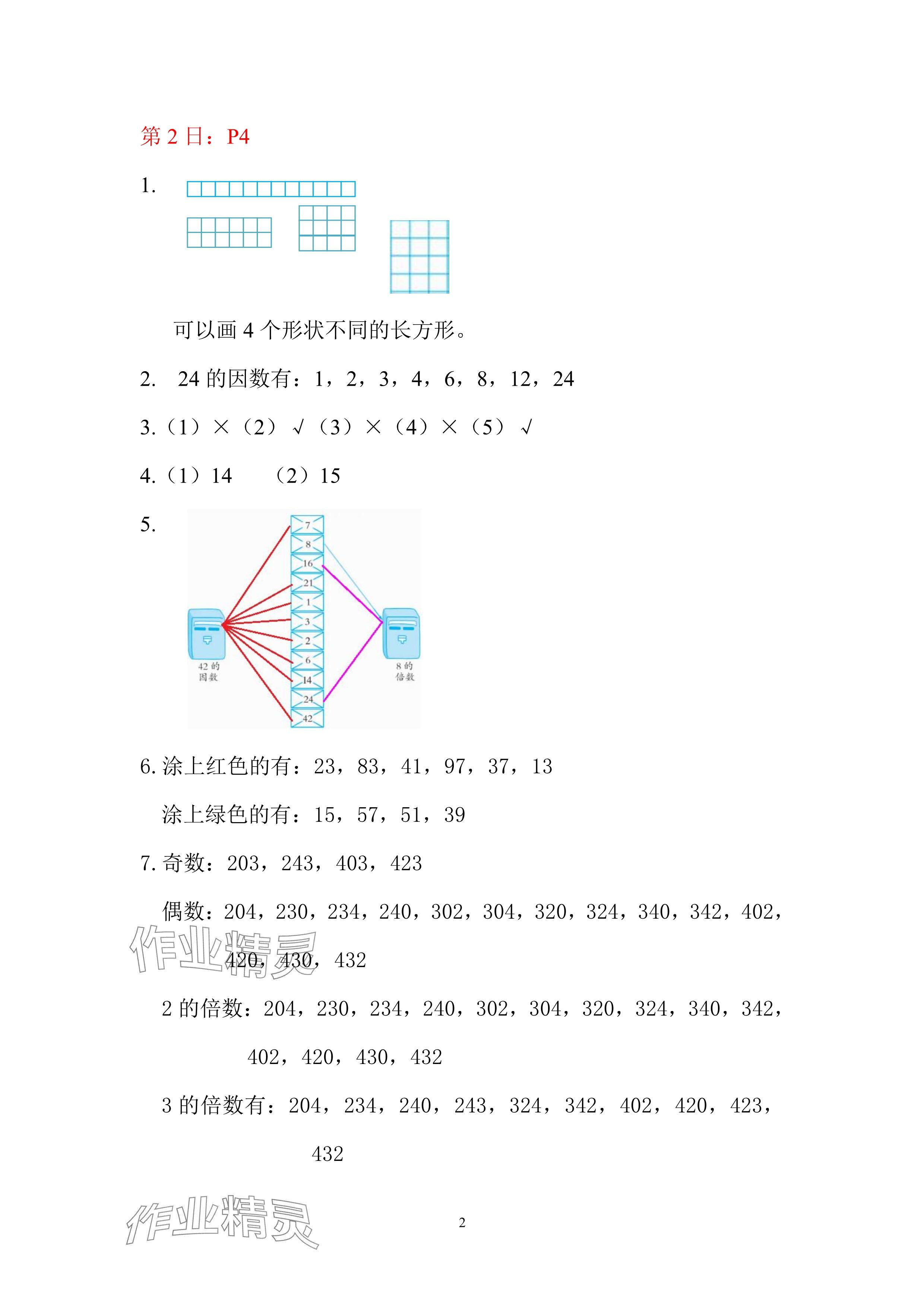 2024年暑假作業(yè)五年級數學人教版安徽少年兒童出版社 參考答案第2頁