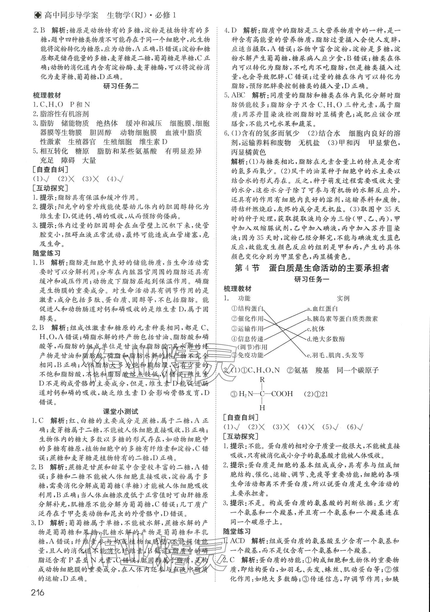 2024年名師伴你行高中同步導(dǎo)學案高中生物必修1人教版 參考答案第5頁