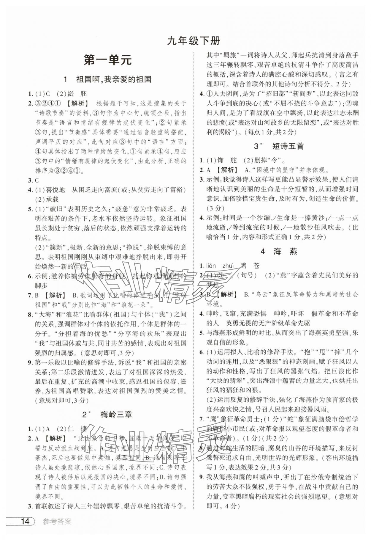 2025年鼎成中考活頁好題九年級(jí)語文人教版河南專版 參考答案第14頁