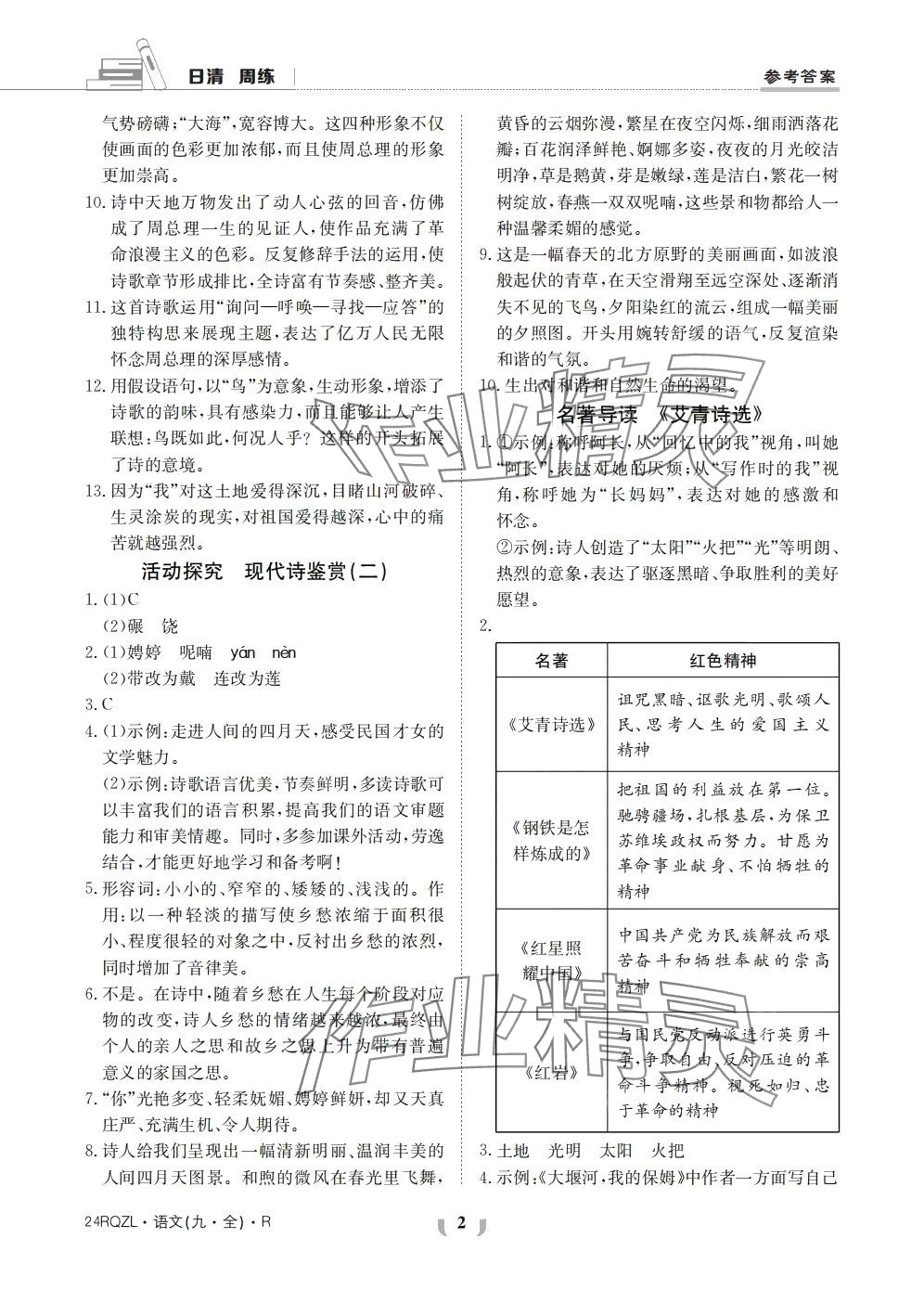 2024年日清周練九年級(jí)語文全一冊人教版 第2頁