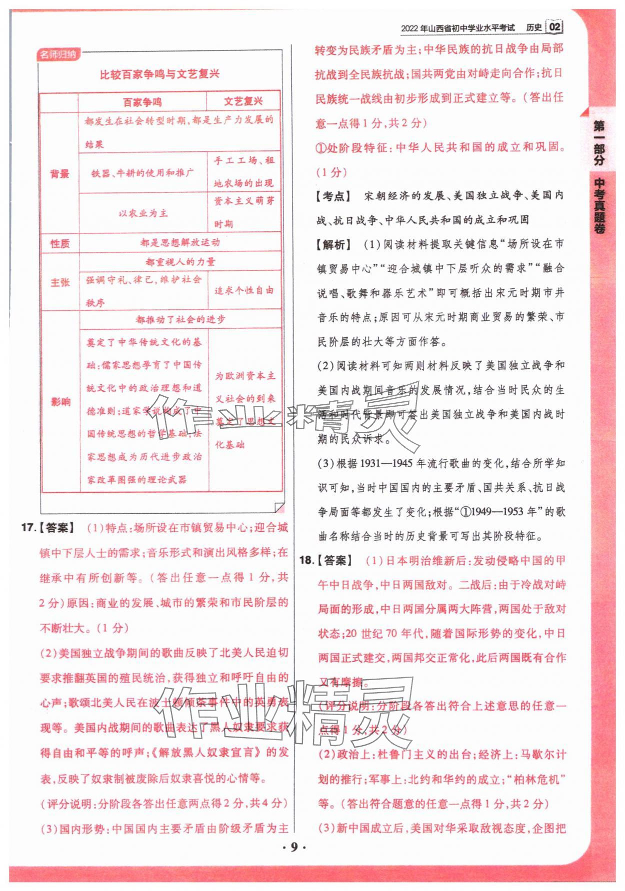 2024年晉一中考山西真題歷史中考 參考答案第9頁(yè)