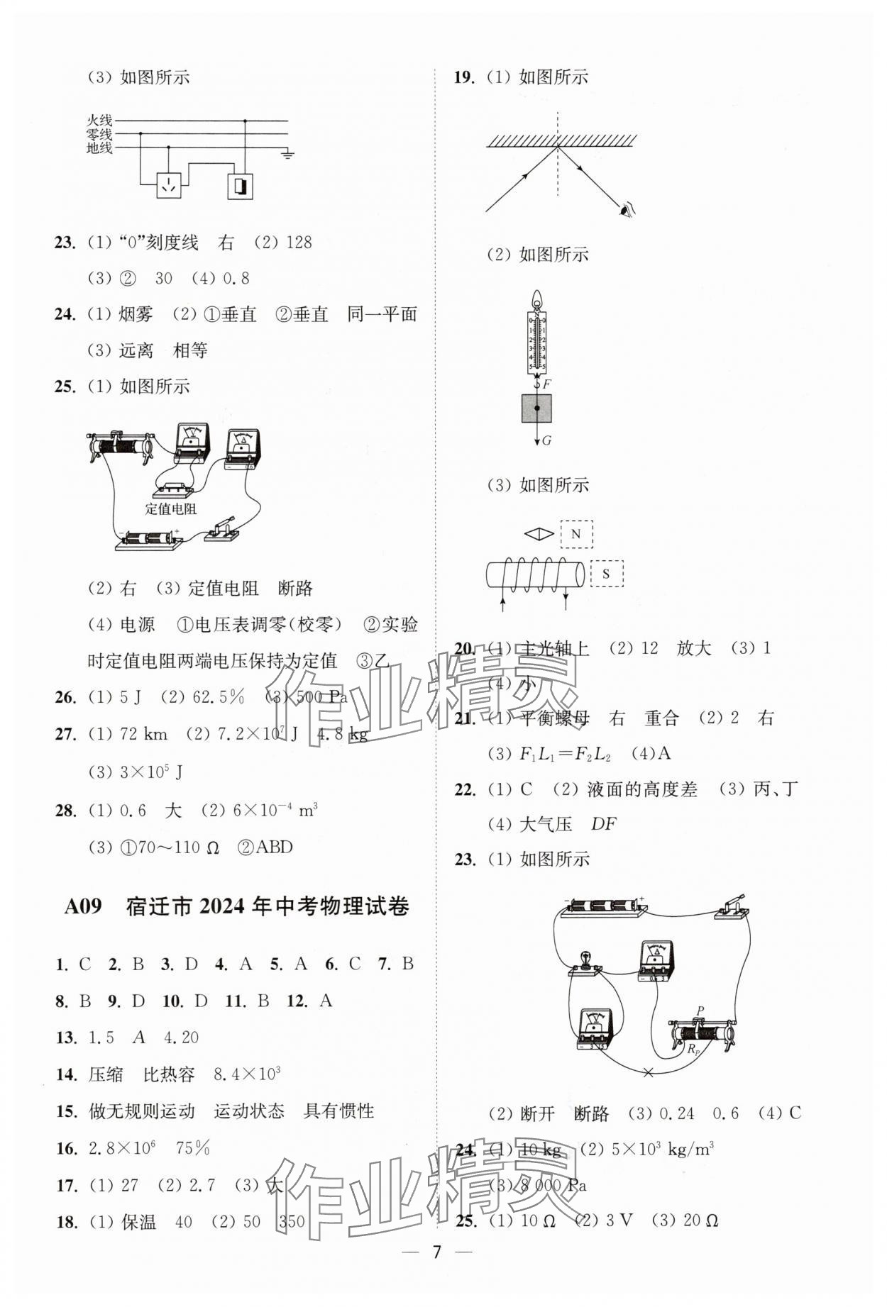 2025年奪冠金卷中考物理蘇科版 參考答案第7頁