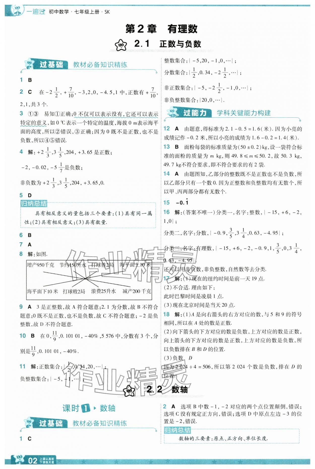 2024年一遍過七年級(jí)數(shù)學(xué)上冊(cè)蘇科版 參考答案第2頁