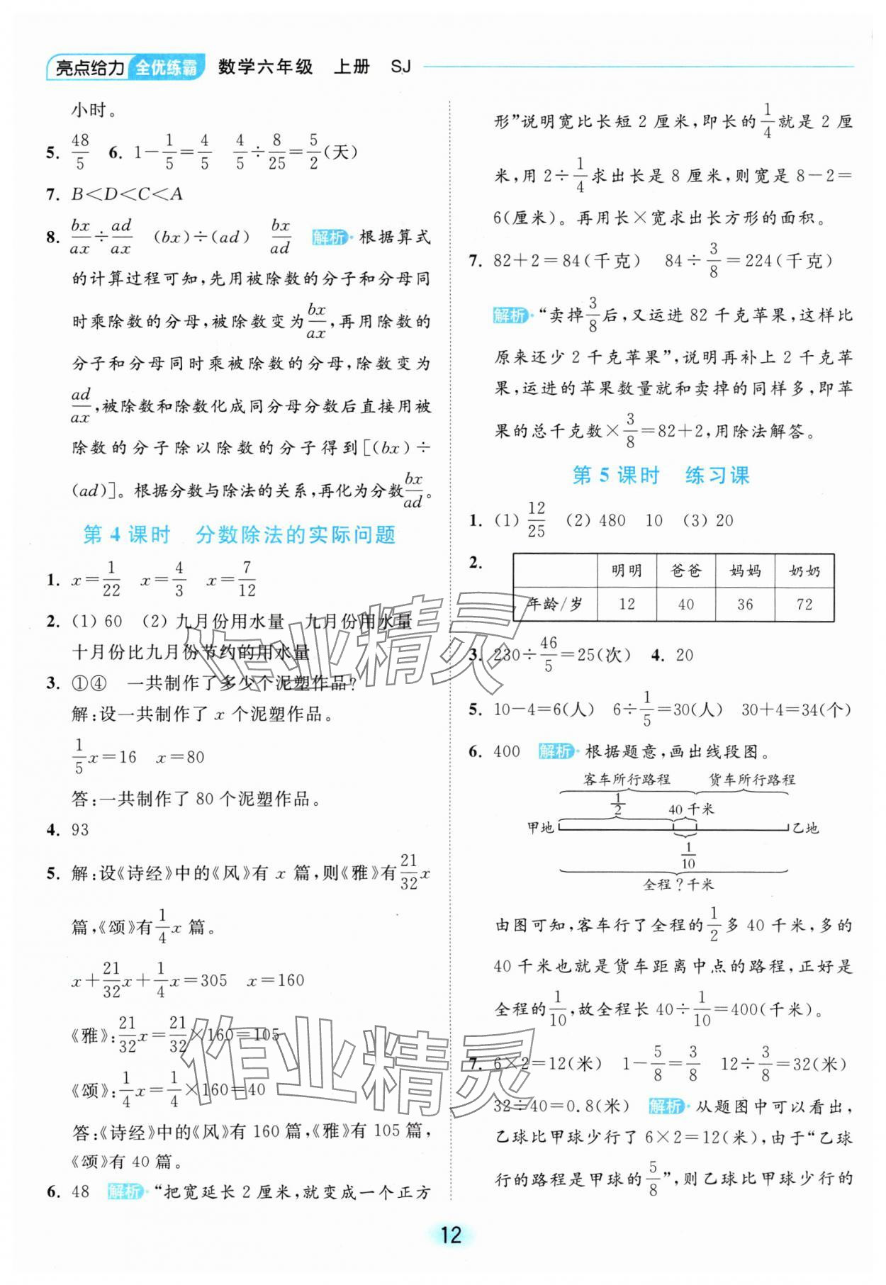 2024年亮點(diǎn)給力全優(yōu)練霸六年級數(shù)學(xué)上冊蘇教版 參考答案第12頁