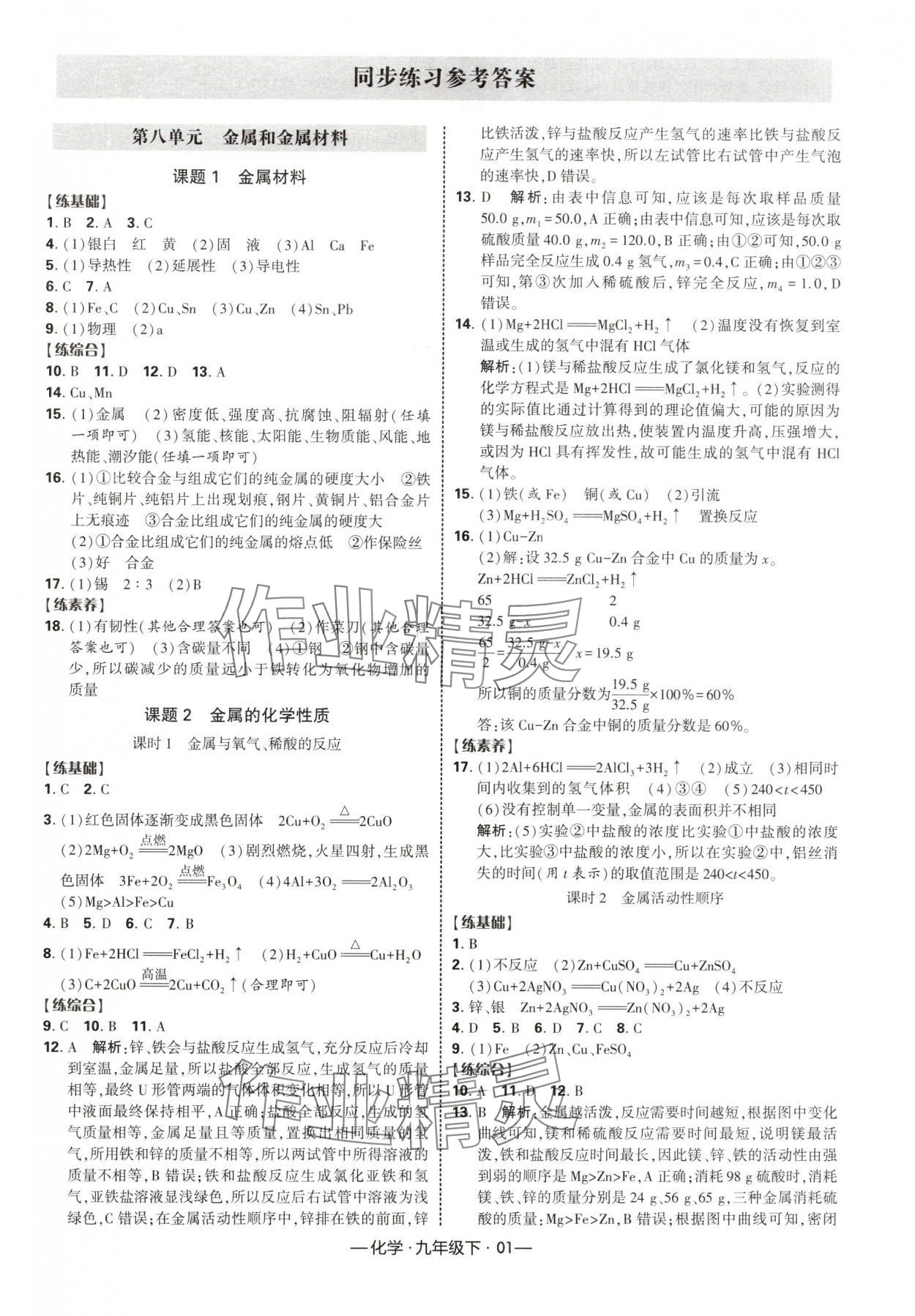 2025年經(jīng)綸學(xué)典課時(shí)作業(yè)九年級(jí)化學(xué)下冊(cè)人教版 第1頁(yè)