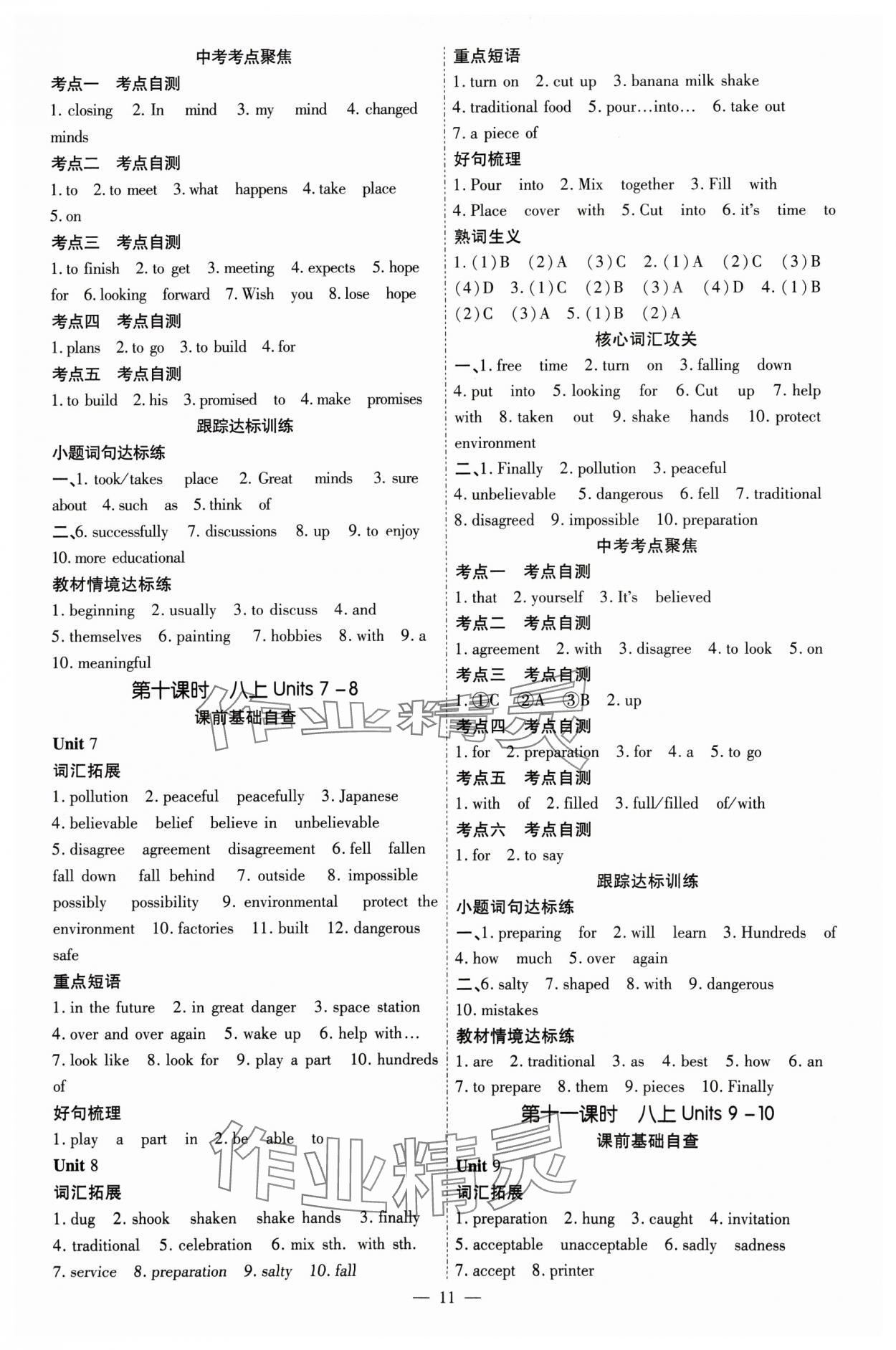 2025年中考必備云南美術出版社英語貴州專版 參考答案第11頁
