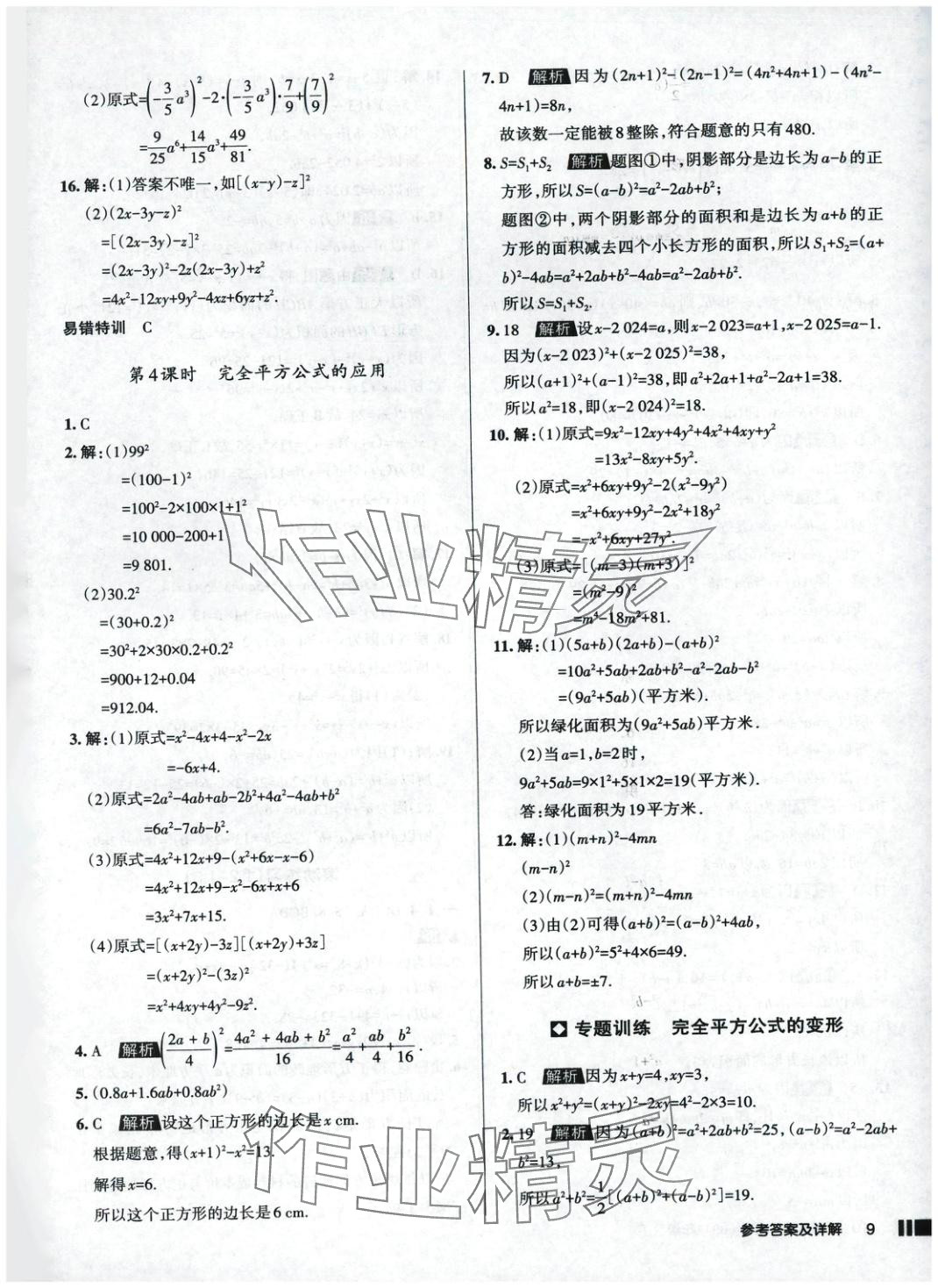 2025年名校作業(yè)七年級數學下冊北師大版 參考答案第9頁