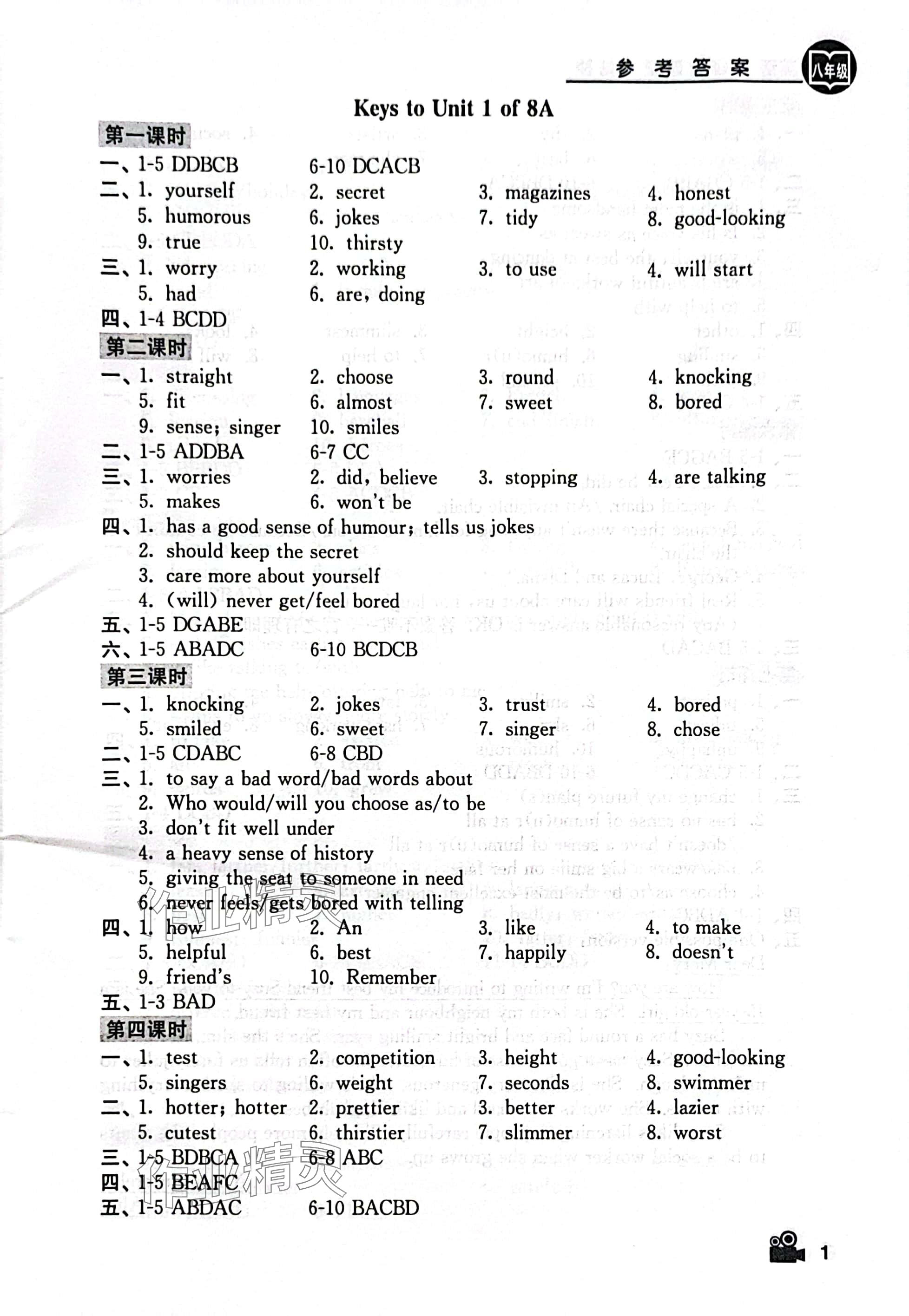 2023年卓越英語(yǔ)八年級(jí)上冊(cè)譯林版 參考答案第1頁(yè)