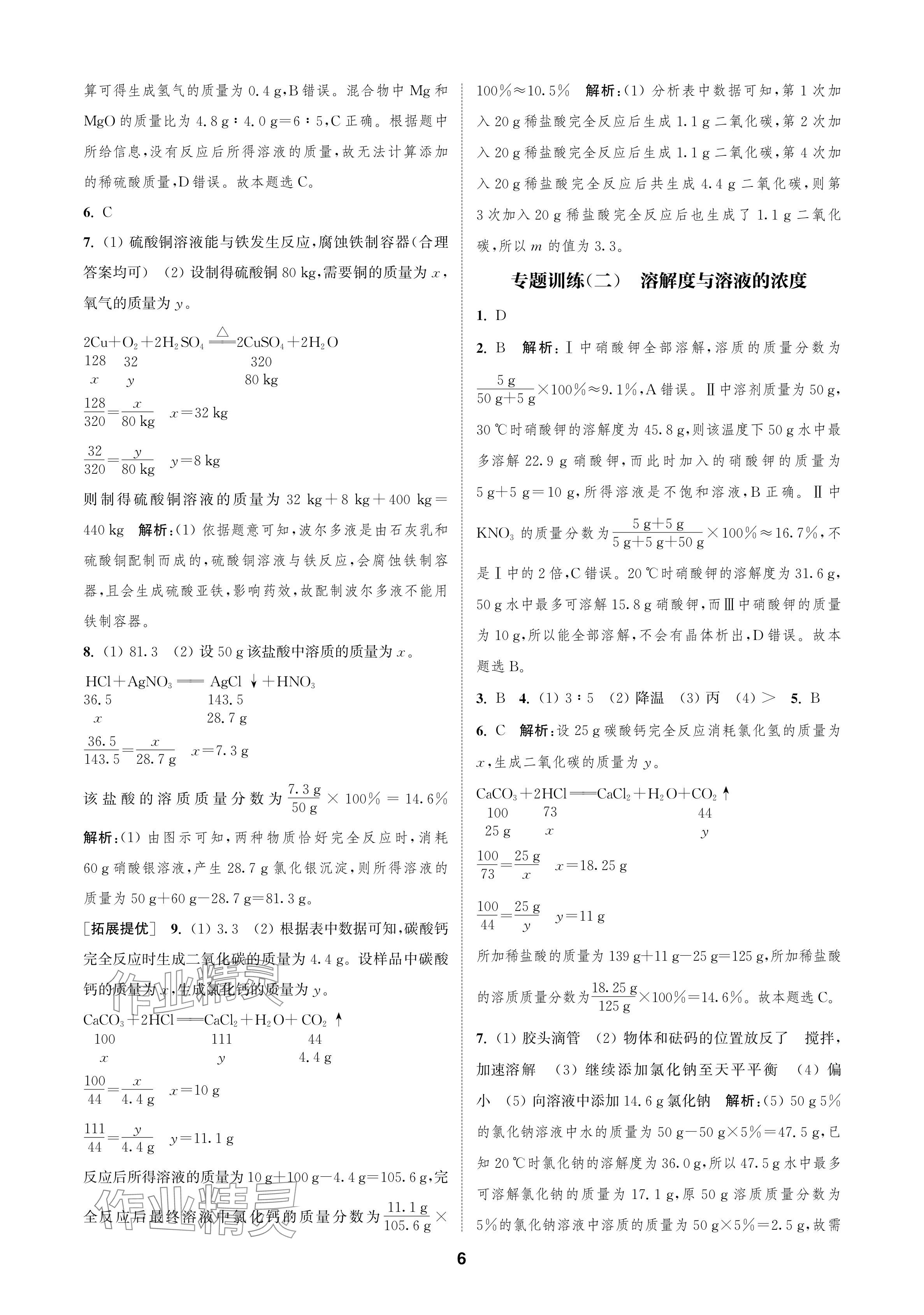 2024年金钥匙课时学案作业本九年级化学下册人教版 参考答案第6页