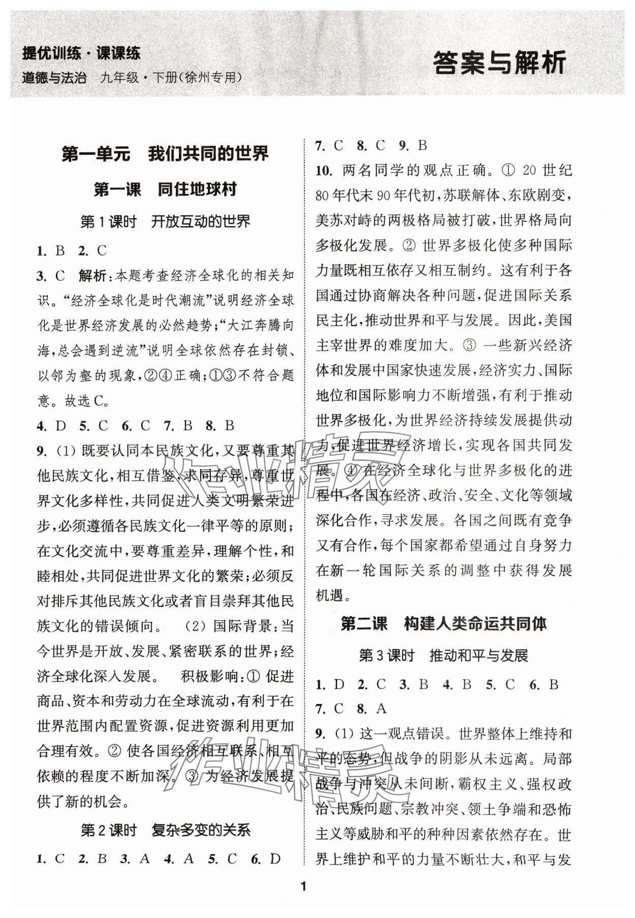 2024年金鑰匙提優(yōu)訓練課課練九年級道德與法治下冊人教版徐州專版 第1頁